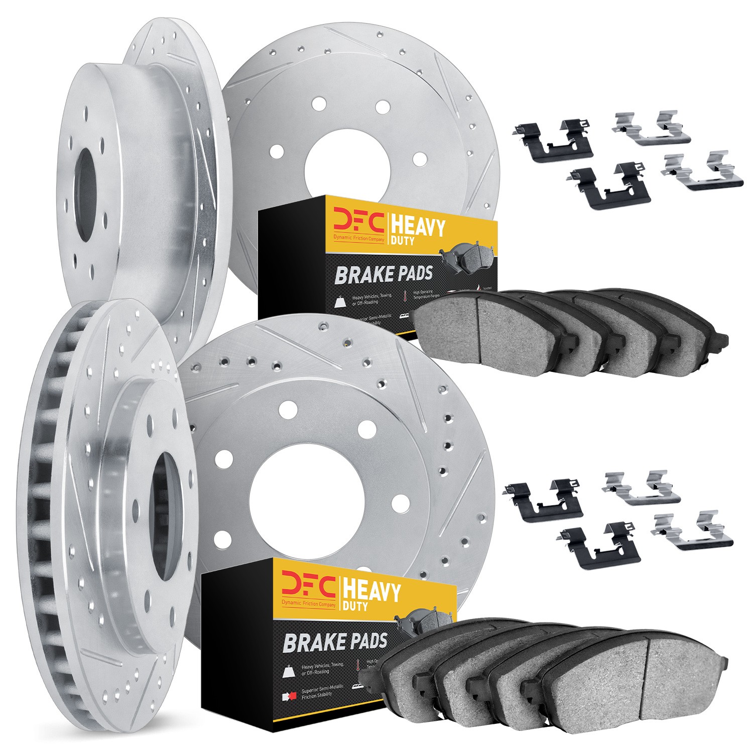 DFC Brake Rotor - Drilled & Slotted - Silver- HD Brake Pad - Hardware