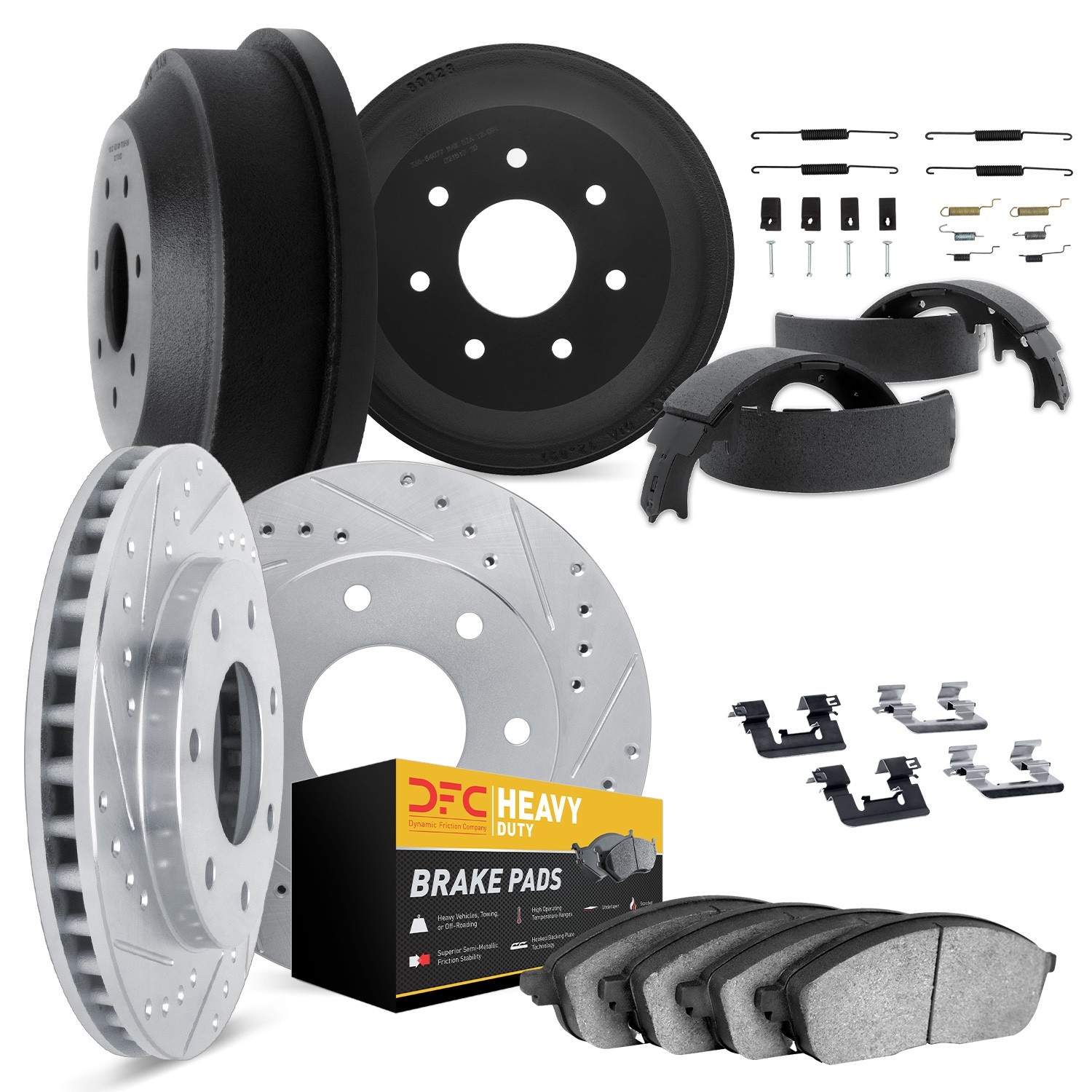 DFC Brake Rotor - Drilled & Slotted - Silver- HD Brake Pad - Hardware