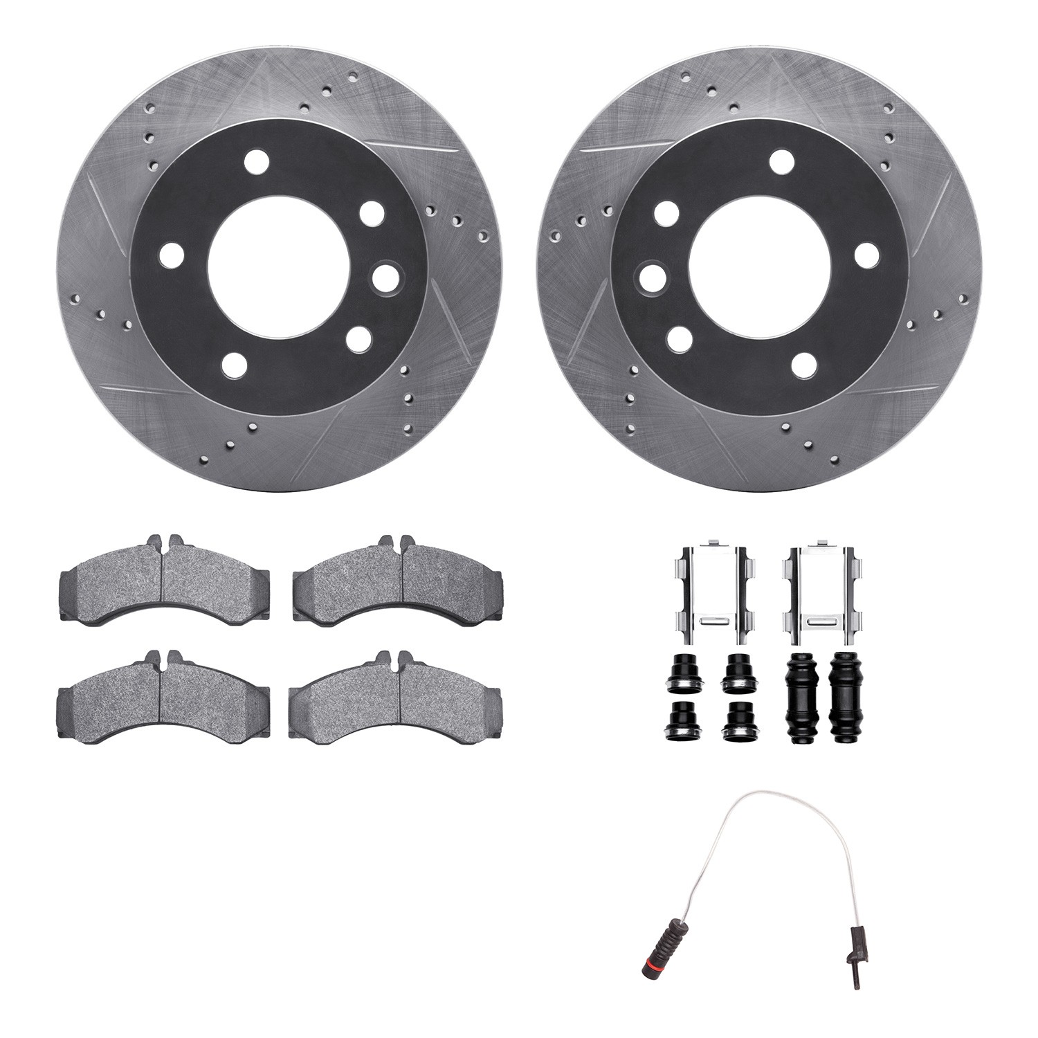 DFC Brake Rotor - Drilled & Slotted - Silver w/HD Brake Pad w/HW Kit & Sensor