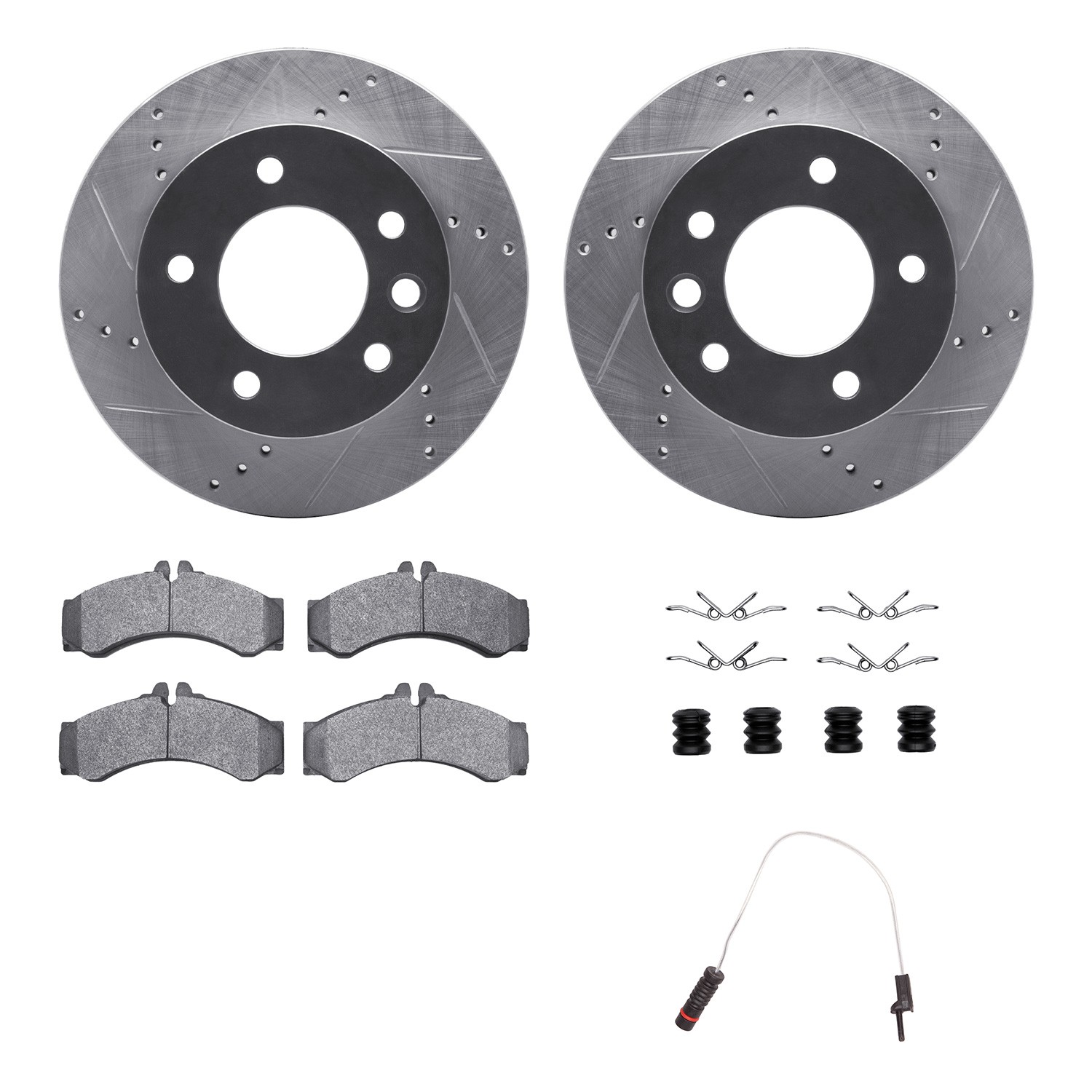 DFC Brake Rotor - Drilled & Slotted - Silver w/HD Brake Pad w/HW Kit & Sensor
