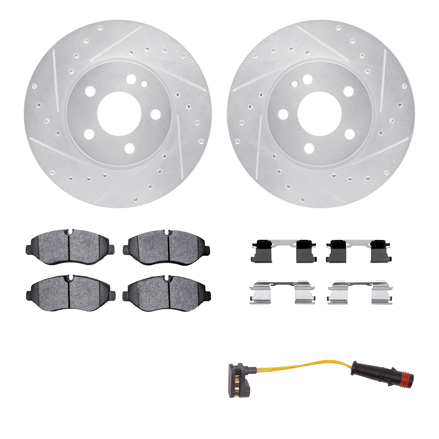 DFC Brake Rotor - Drilled & Slotted - Silver w/HD Brake Pad w/HW Kit & Sensor