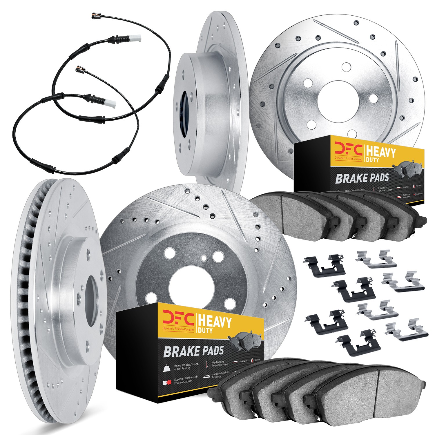 DFC Brake Rotor - Drilled & Slotted - Silver w/HD Brake Pad w/HW Kit & Sensor