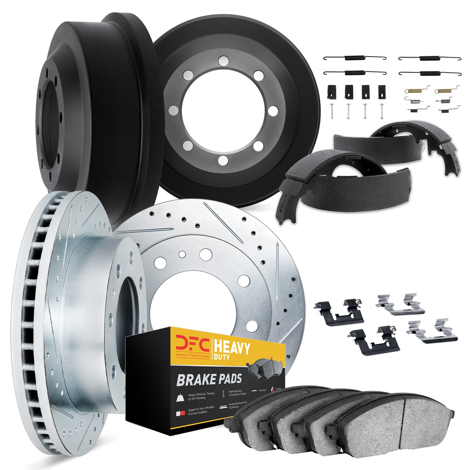 DFC Brake Rotor Drilled & Slotted Rotor - Silver w/Heavy Duty Brake Pad & HW Kit