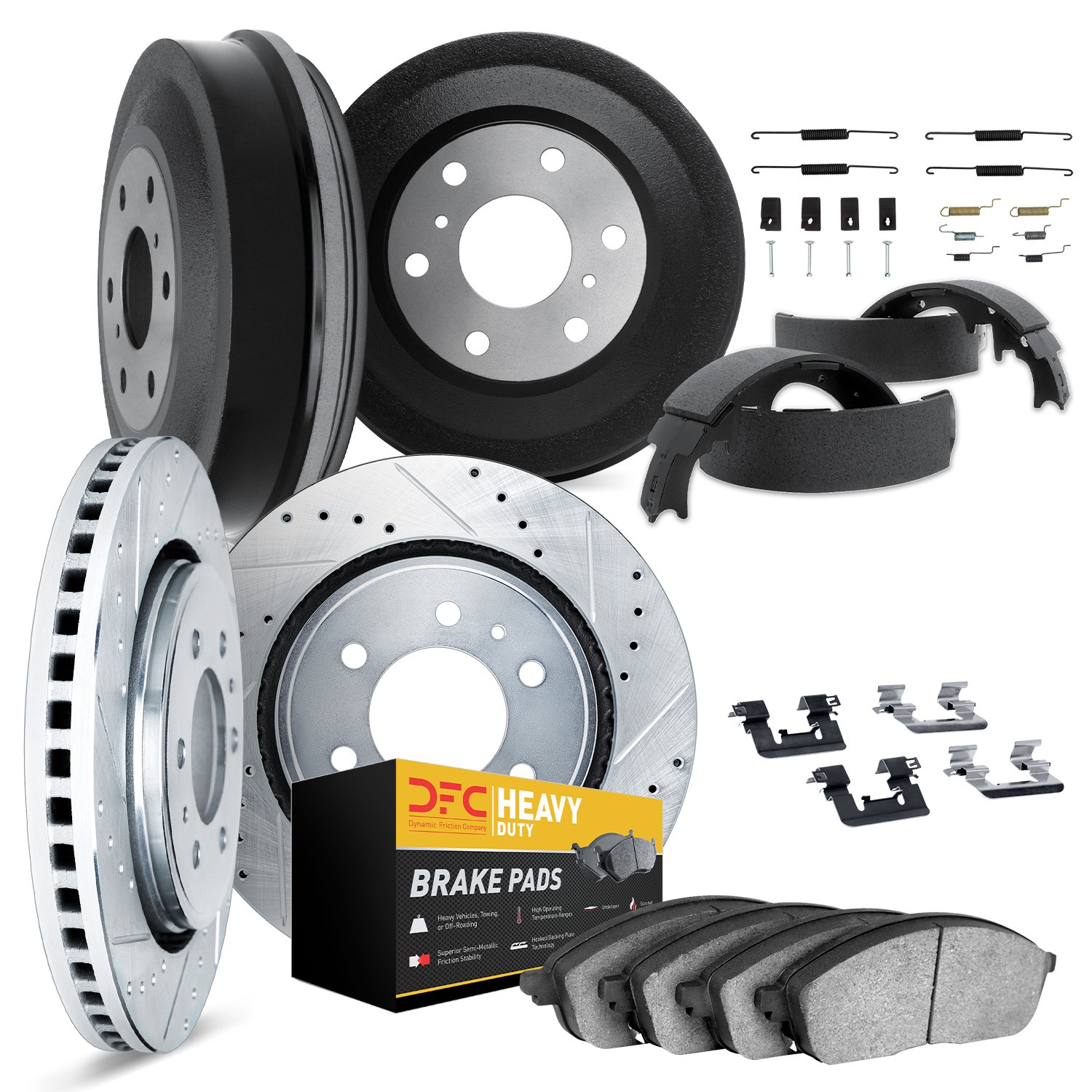 DFC Brake Rotor Drilled & Slotted Rotor - Silver w/Heavy Duty Brake Pad & HW Kit