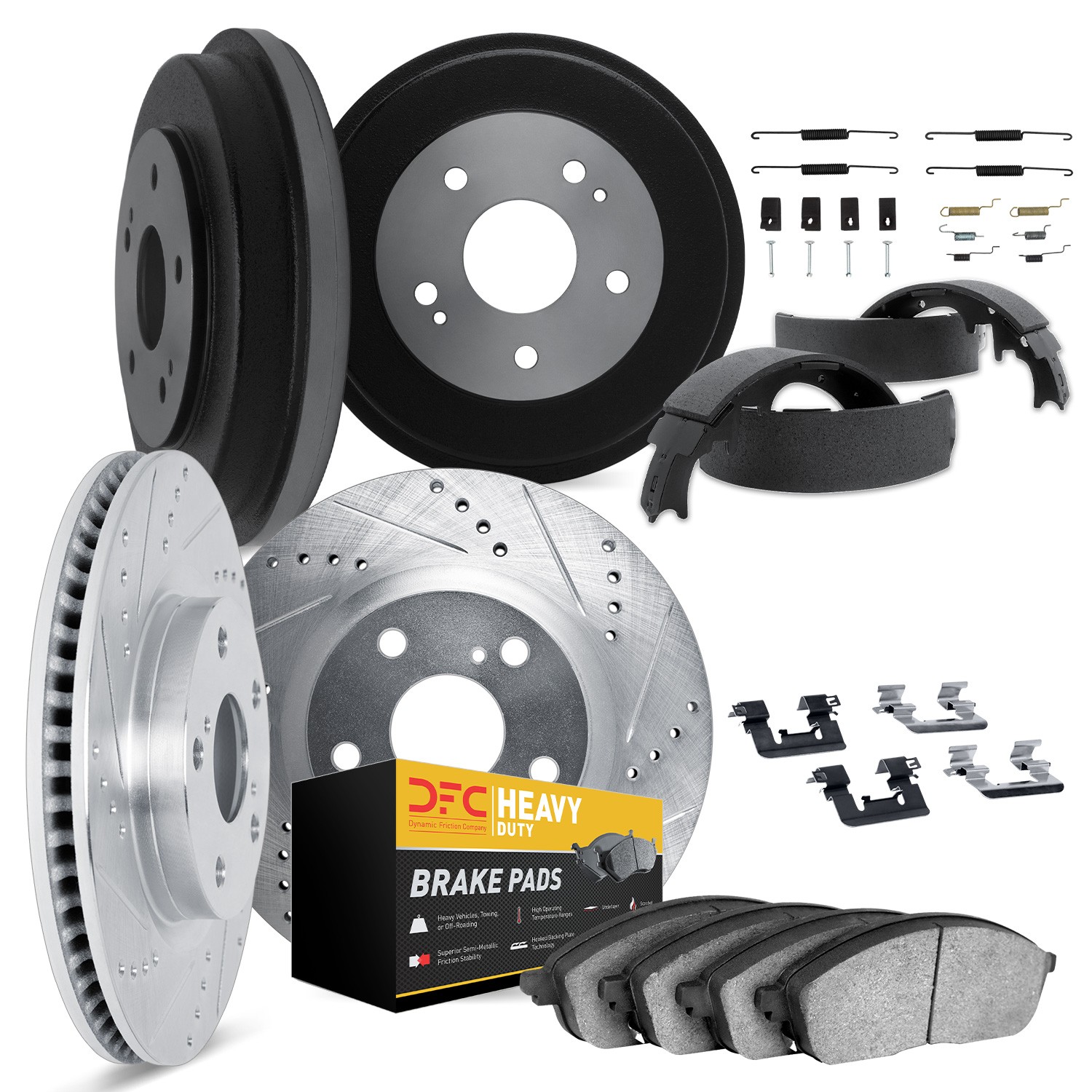 DFC Brake Rotor Drilled & Slotted Rotor - Silver w/Heavy Duty Brake Pad & HW Kit