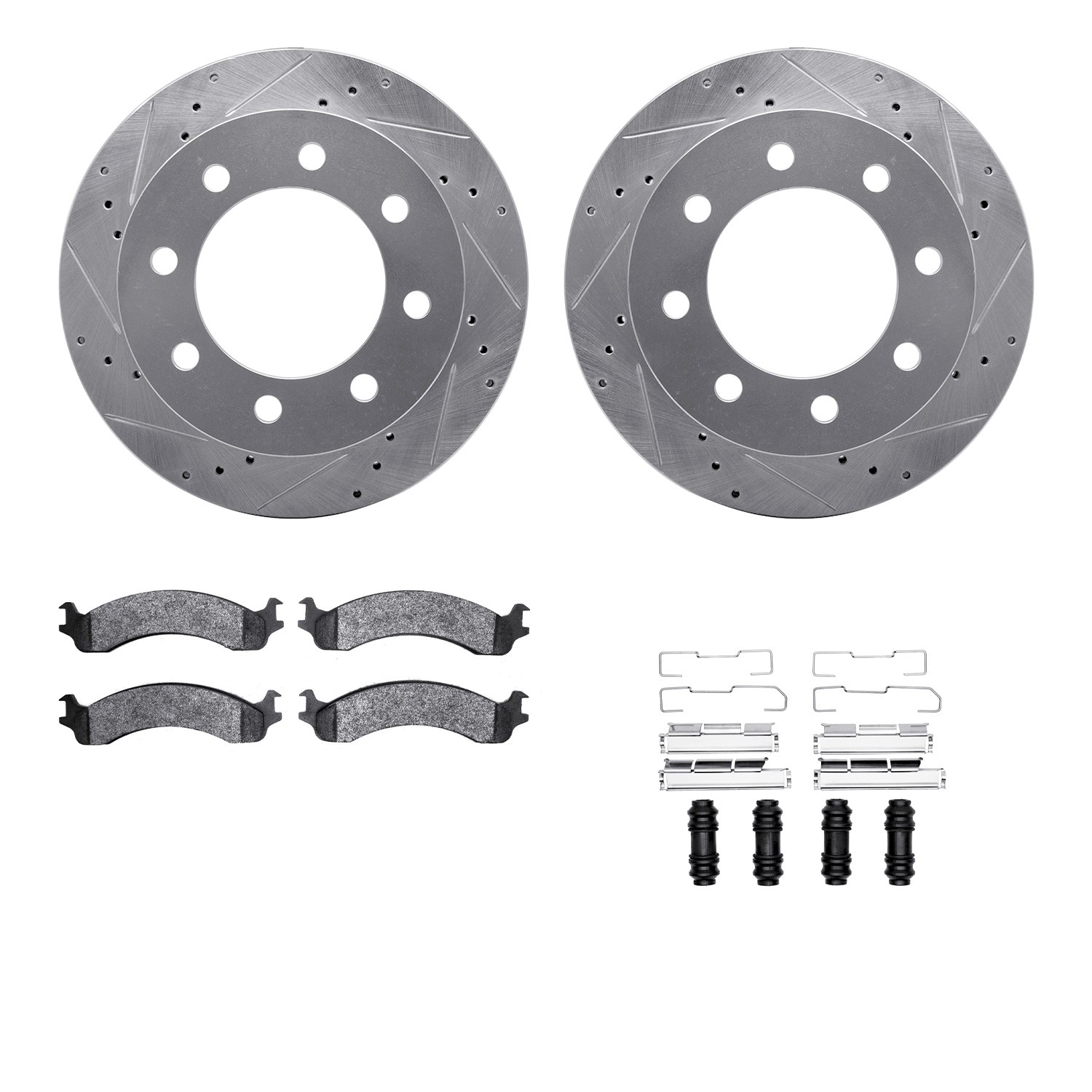 DFC Brake Rotor - Drilled & Slotted - Silver- HD Brake Pad - Hardware