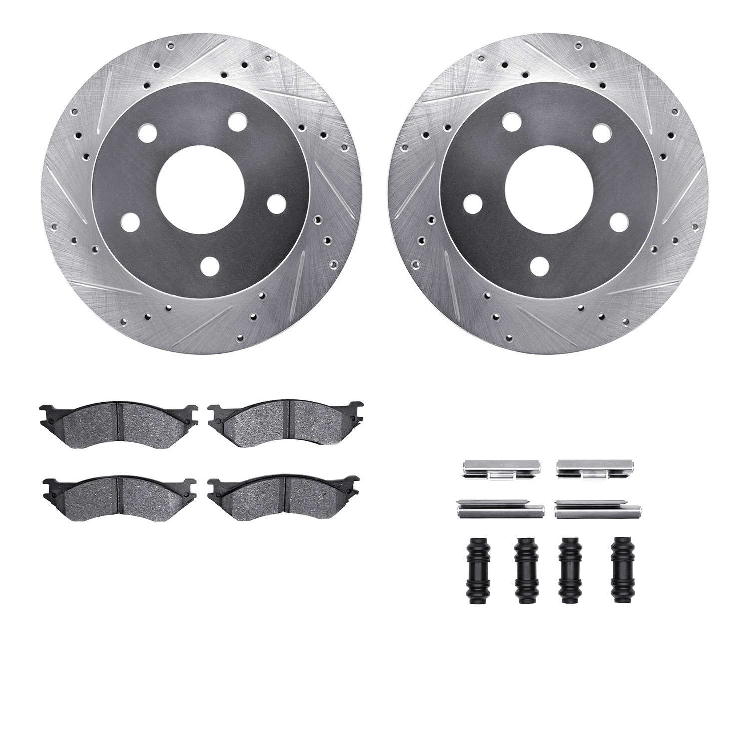DFC Brake Rotor - Drilled & Slotted - Silver- HD Brake Pad - Hardware