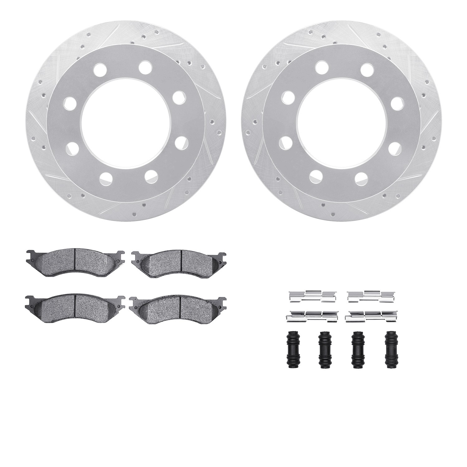 DFC Brake Rotor - Drilled & Slotted - Silver- HD Brake Pad - Hardware