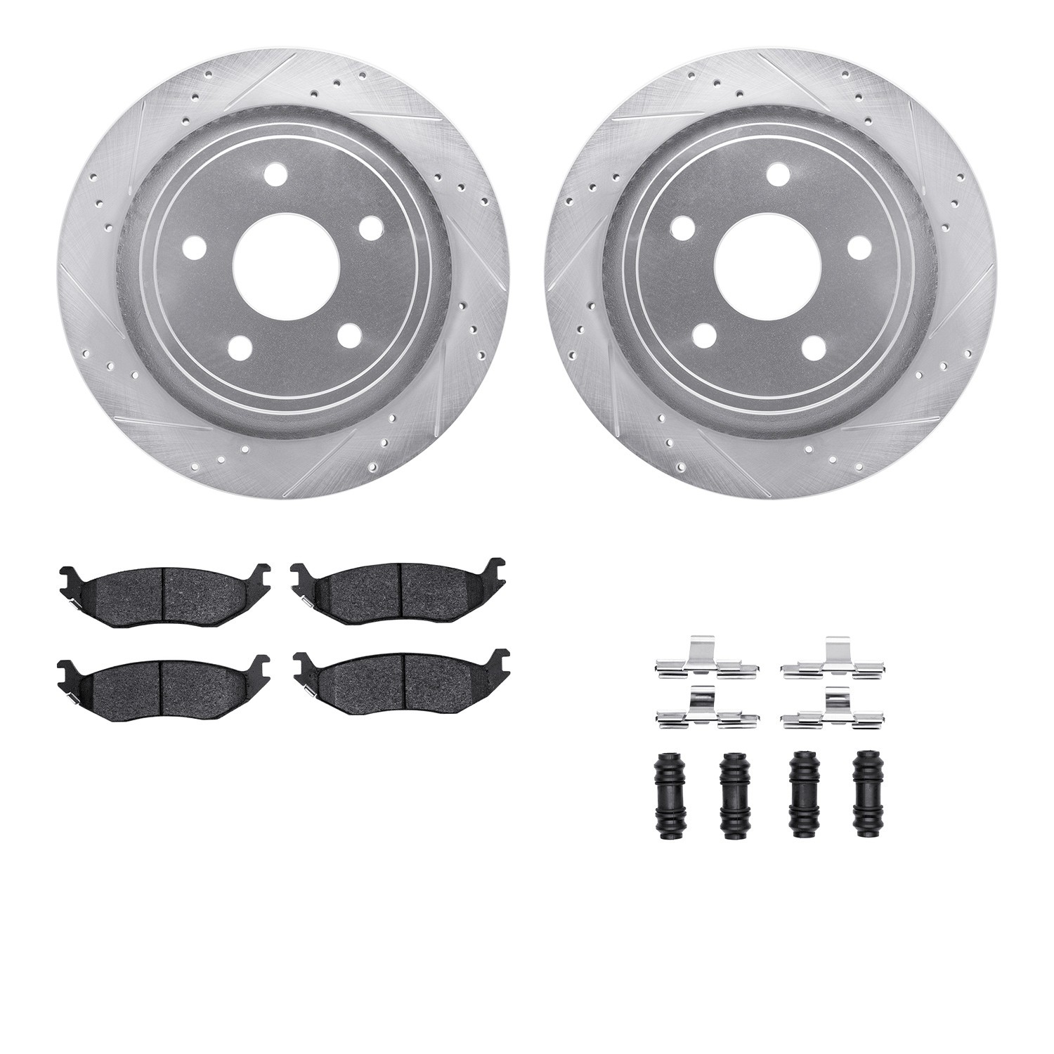 DFC Brake Rotor - Drilled & Slotted - Silver- HD Brake Pad - Hardware