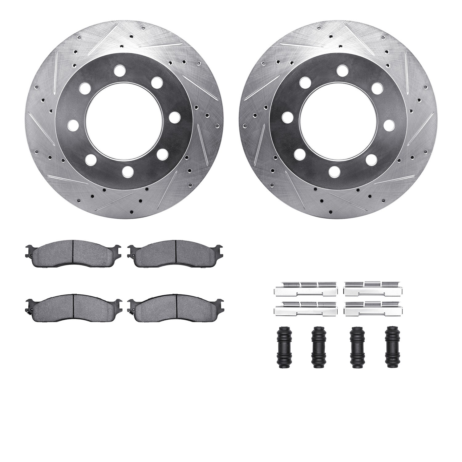 DFC Brake Rotor - Drilled & Slotted - Silver- HD Brake Pad - Hardware