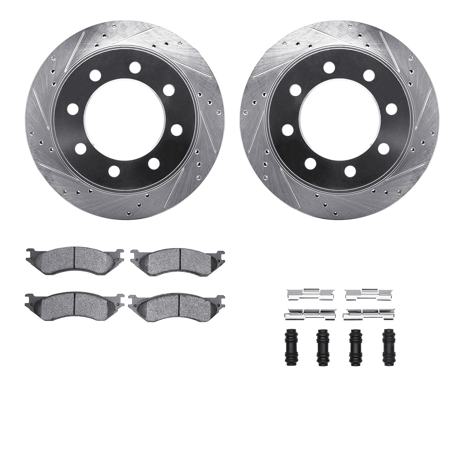 DFC Brake Rotor - Drilled & Slotted - Silver- HD Brake Pad - Hardware