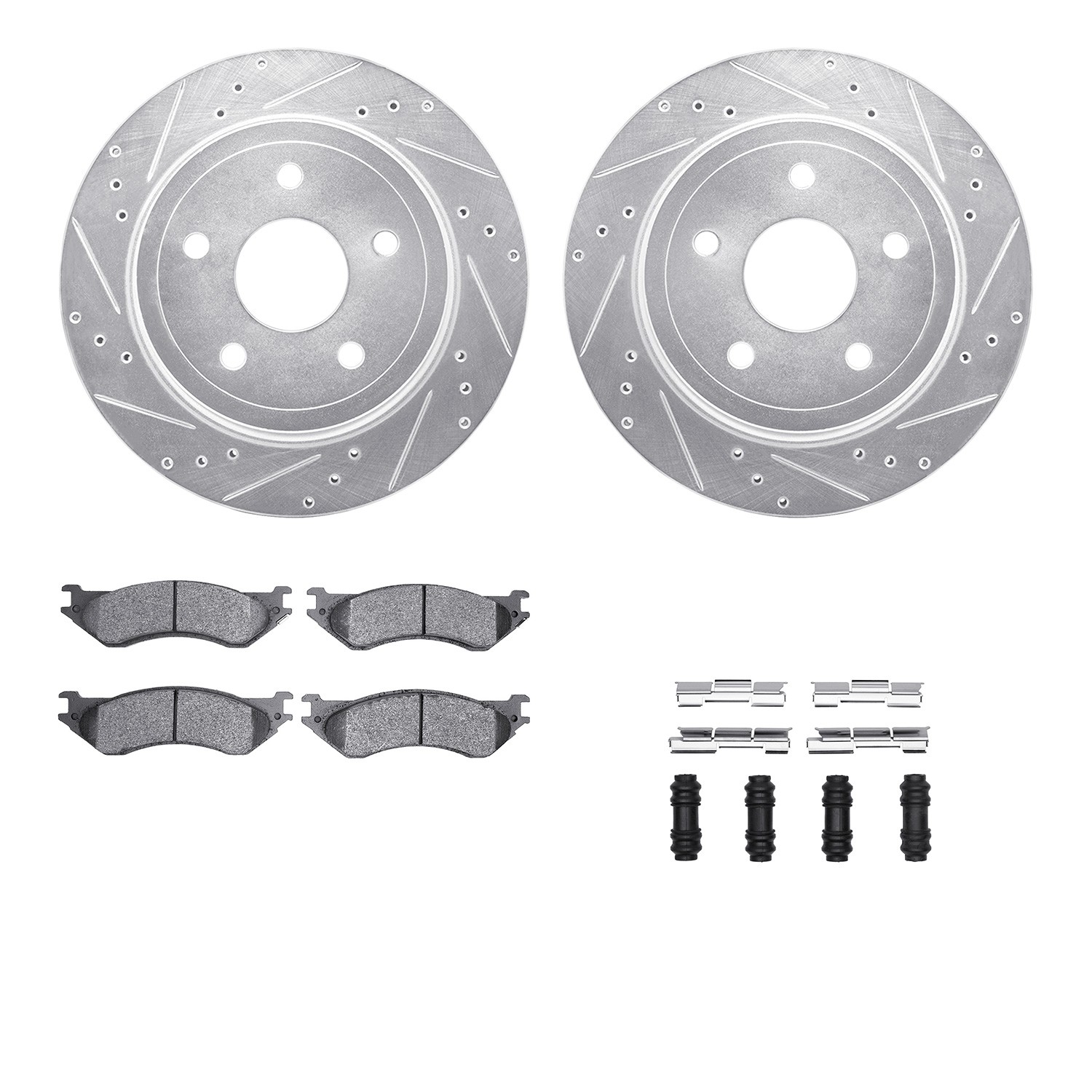 DFC Brake Rotor - Drilled & Slotted - Silver- HD Brake Pad - Hardware
