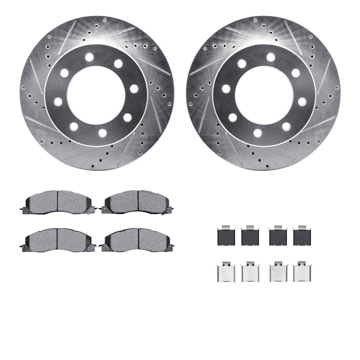 DFC Brake Rotor - Drilled & Slotted - Silver- HD Brake Pad - Hardware