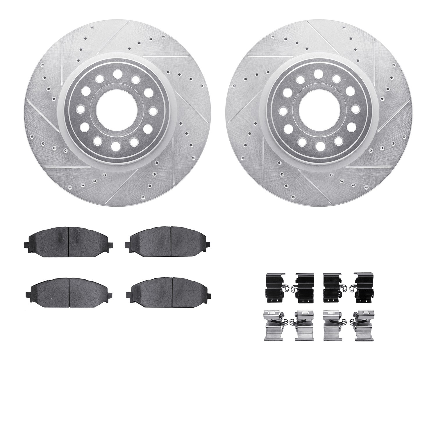 DFC Brake Rotor - Drilled & Slotted - Silver- HD Brake Pad - Hardware