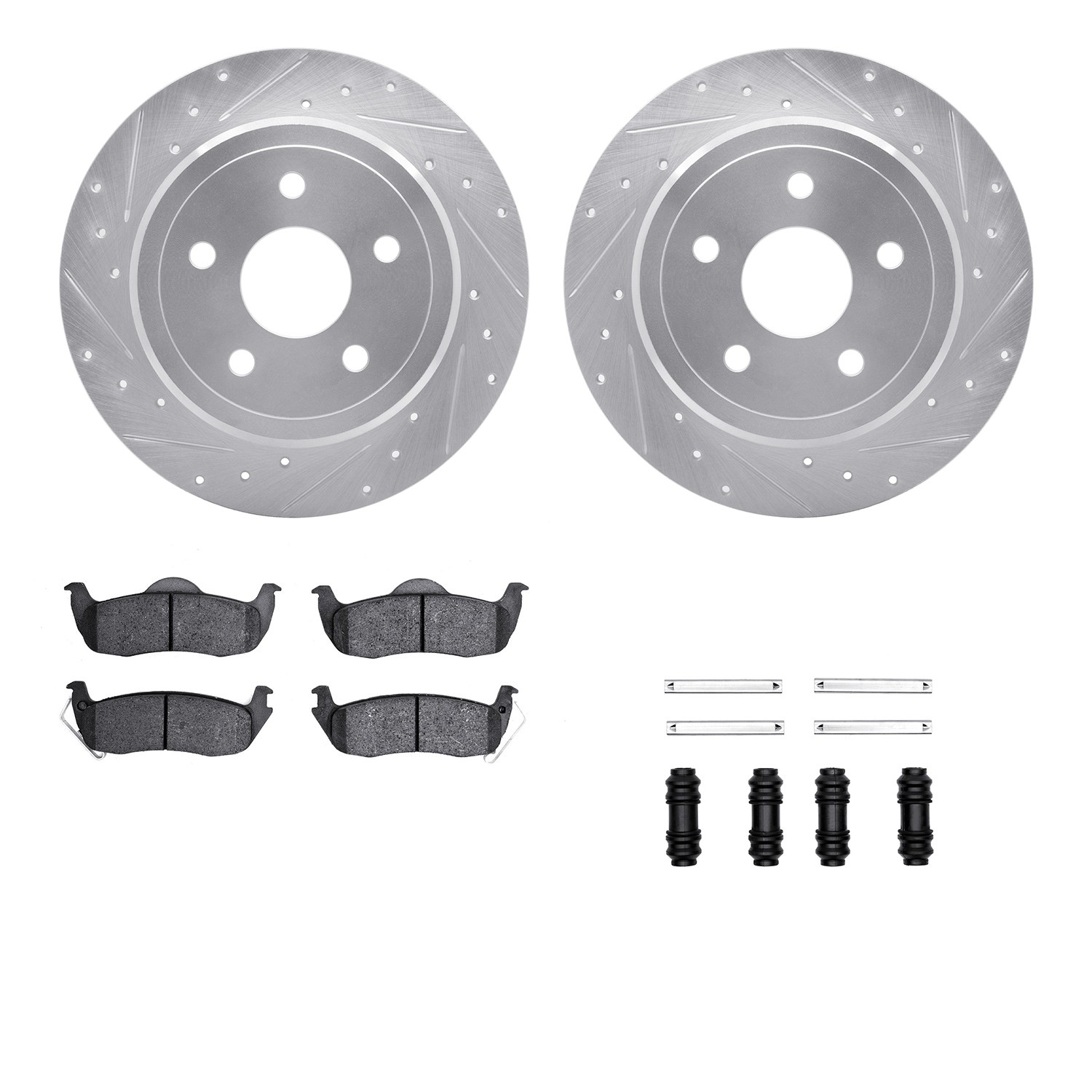 DFC Brake Rotor - Drilled & Slotted - Silver- HD Brake Pad - Hardware