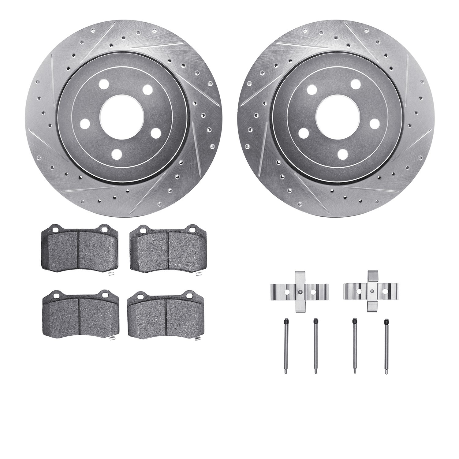 DFC Brake Rotor - Drilled & Slotted - Silver- HD Brake Pad - Hardware