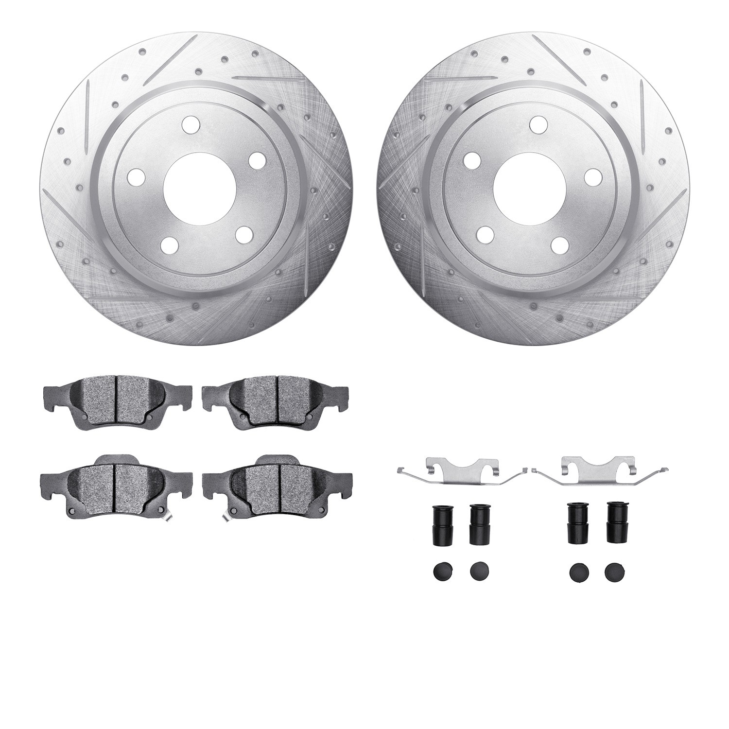 DFC Brake Rotor - Drilled & Slotted - Silver- HD Brake Pad - Hardware