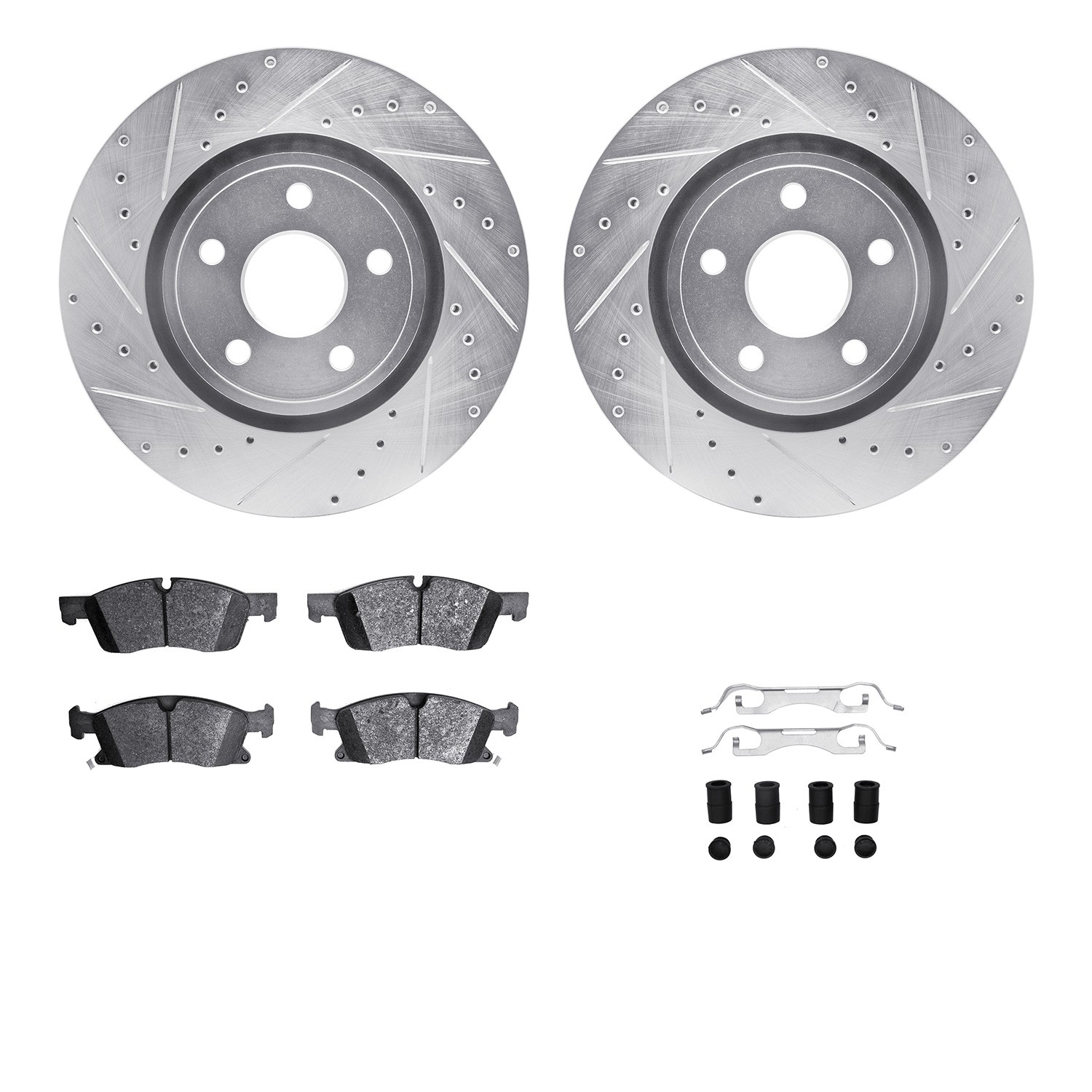 DFC Brake Rotor - Drilled & Slotted - Silver- HD Brake Pad - Hardware