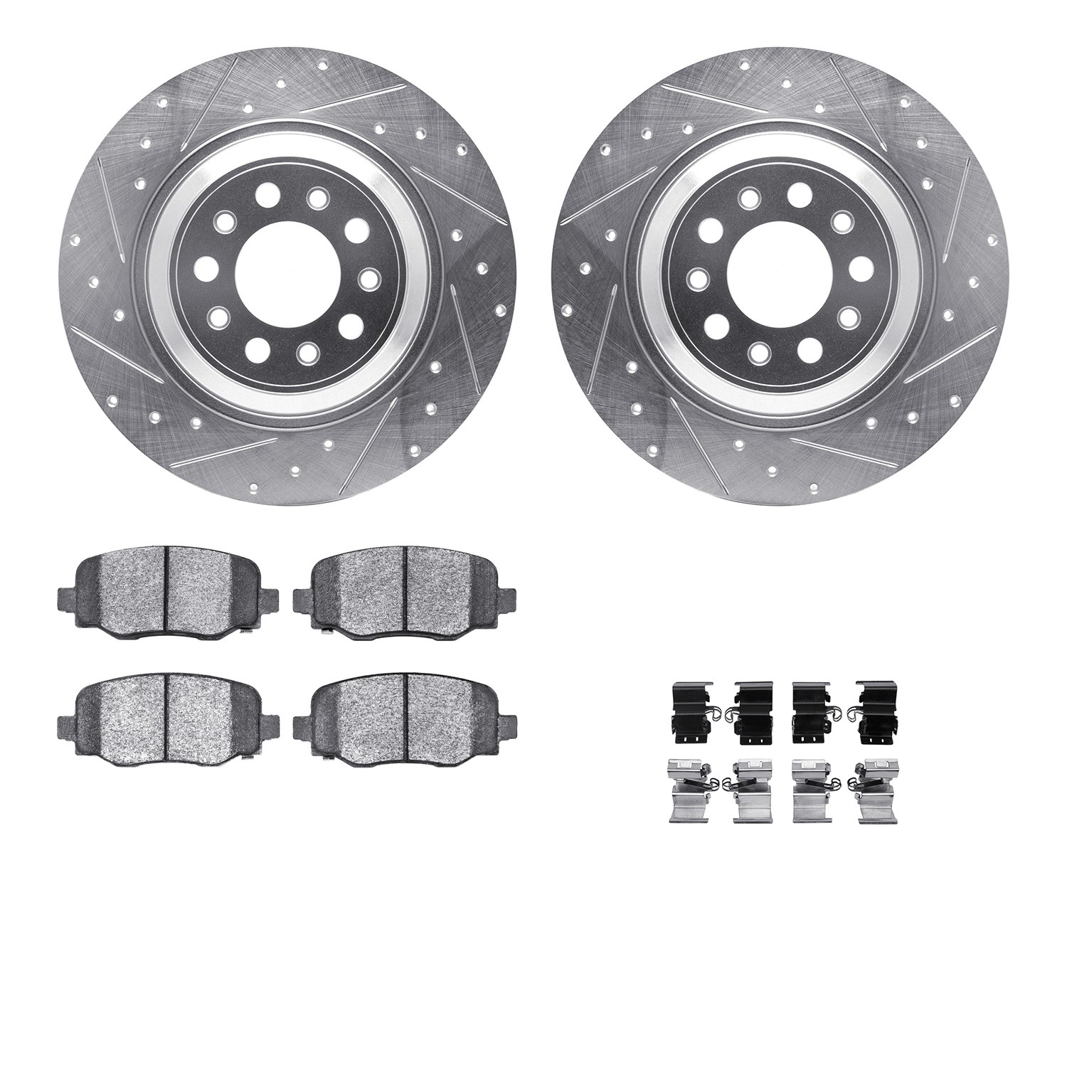 DFC Brake Rotor - Drilled & Slotted - Silver- HD Brake Pad - Hardware