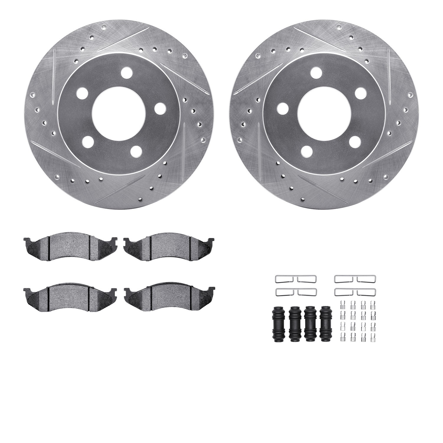 DFC Brake Rotor - Drilled & Slotted - Silver- HD Brake Pad - Hardware