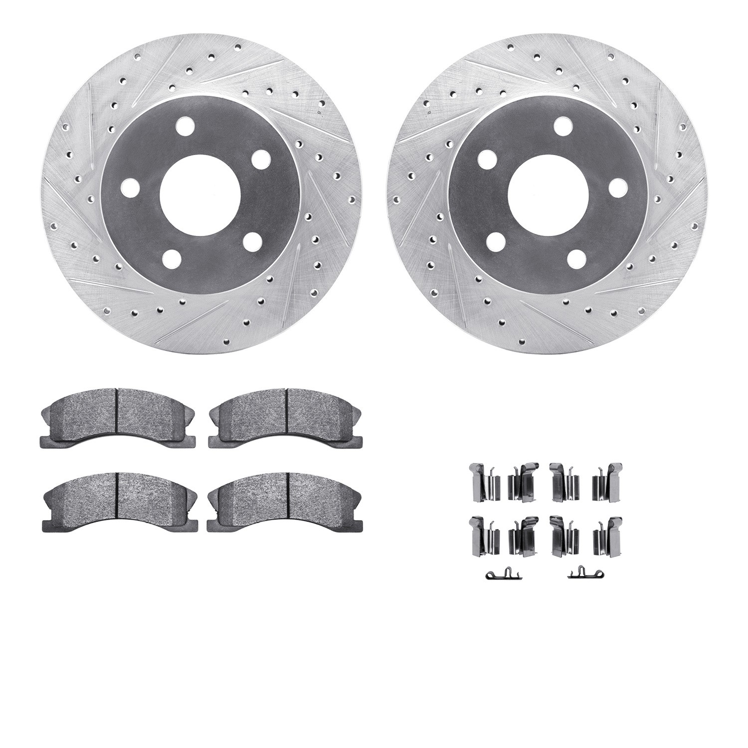 DFC Brake Rotor - Drilled & Slotted - Silver- HD Brake Pad - Hardware