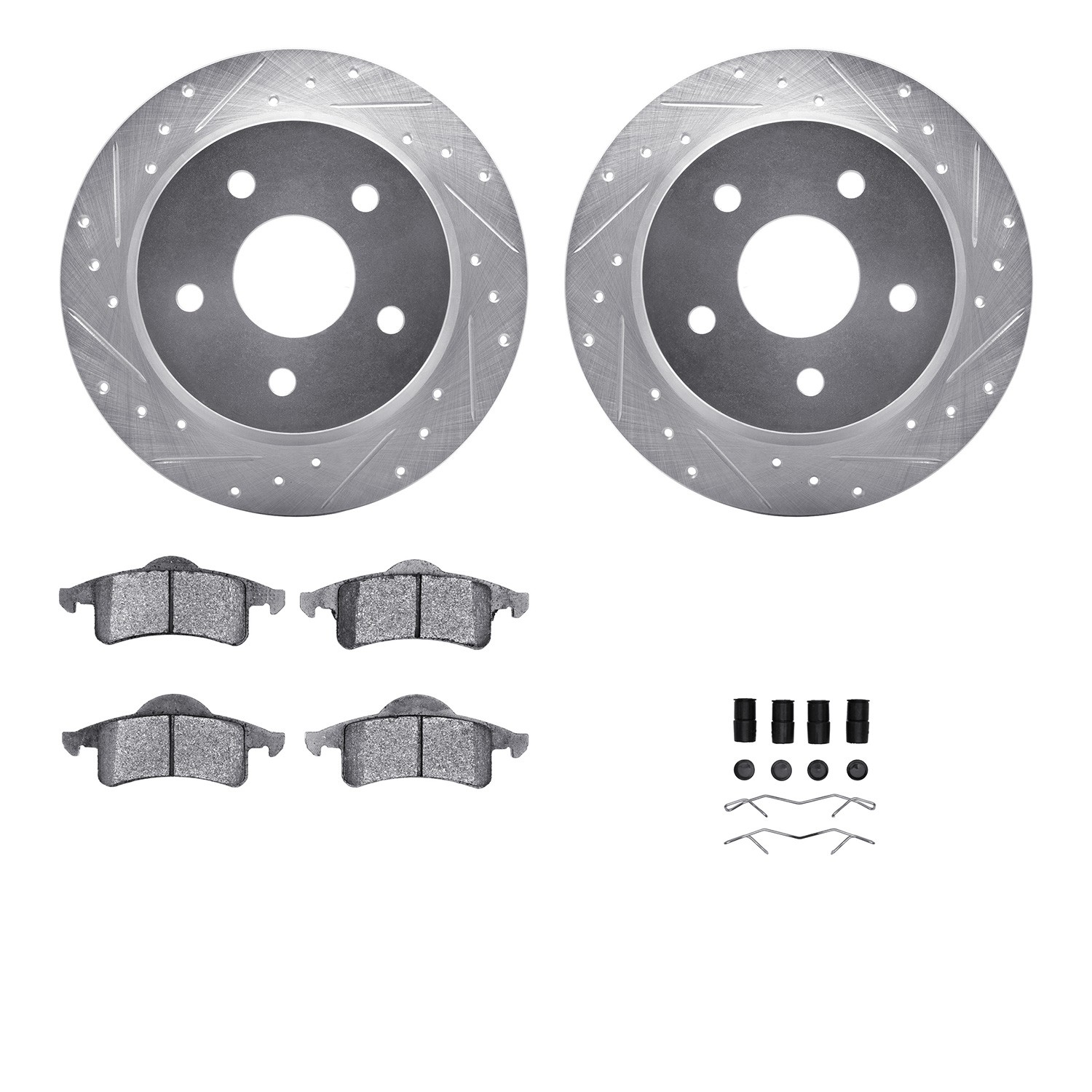 DFC Brake Rotor - Drilled & Slotted - Silver- HD Brake Pad - Hardware