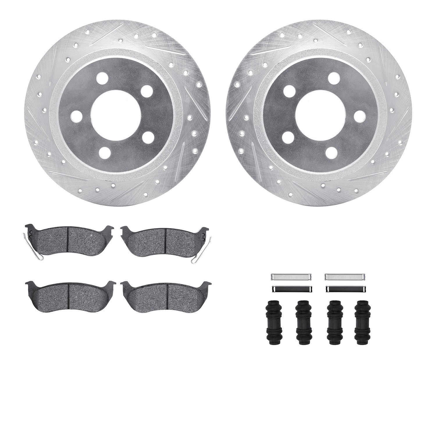 DFC Brake Rotor - Drilled & Slotted - Silver- HD Brake Pad - Hardware