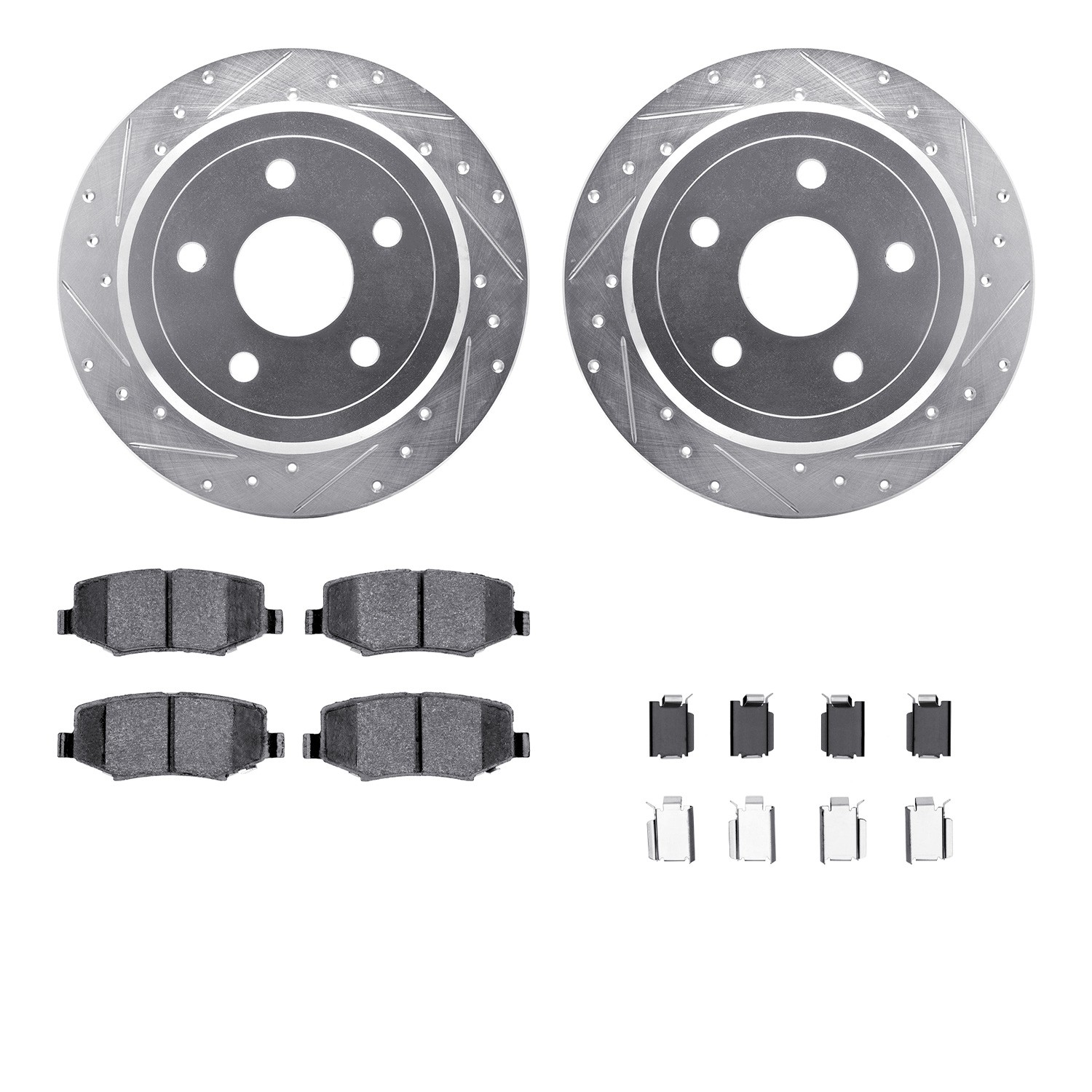 DFC Brake Rotor - Drilled & Slotted - Silver- HD Brake Pad - Hardware