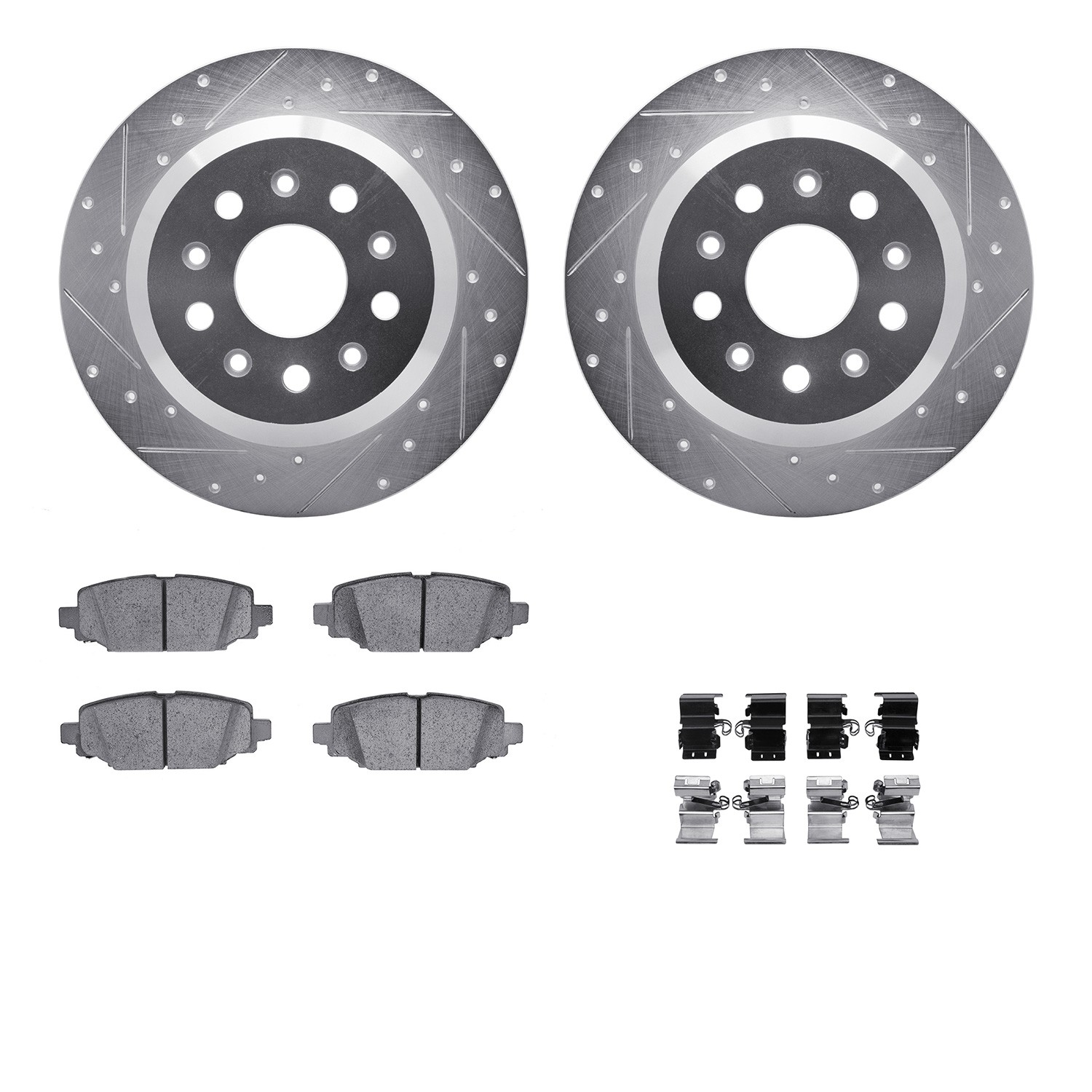 DFC Brake Rotor - Drilled & Slotted - Silver- HD Brake Pad - Hardware