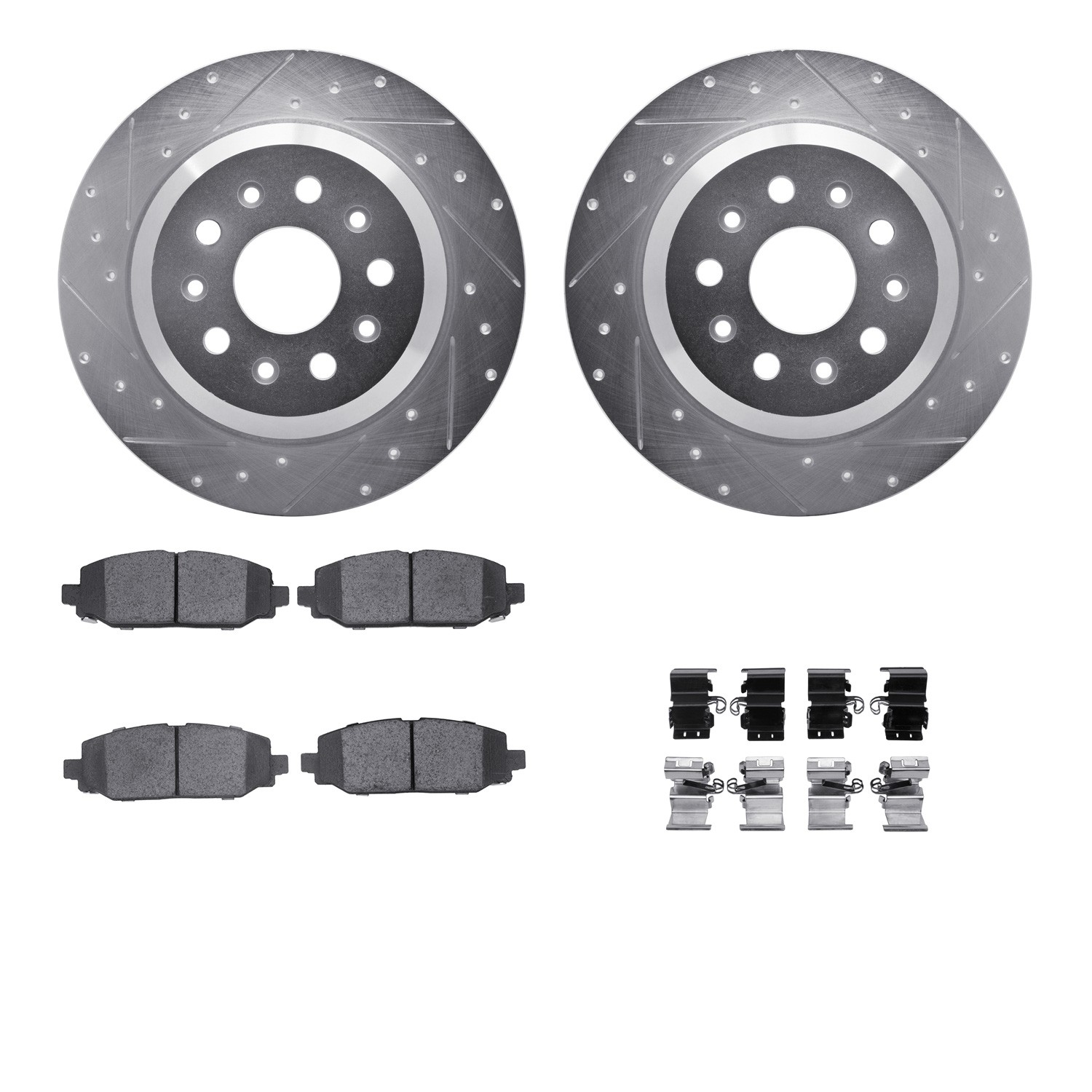 DFC Brake Rotor - Drilled & Slotted - Silver- HD Brake Pad - Hardware
