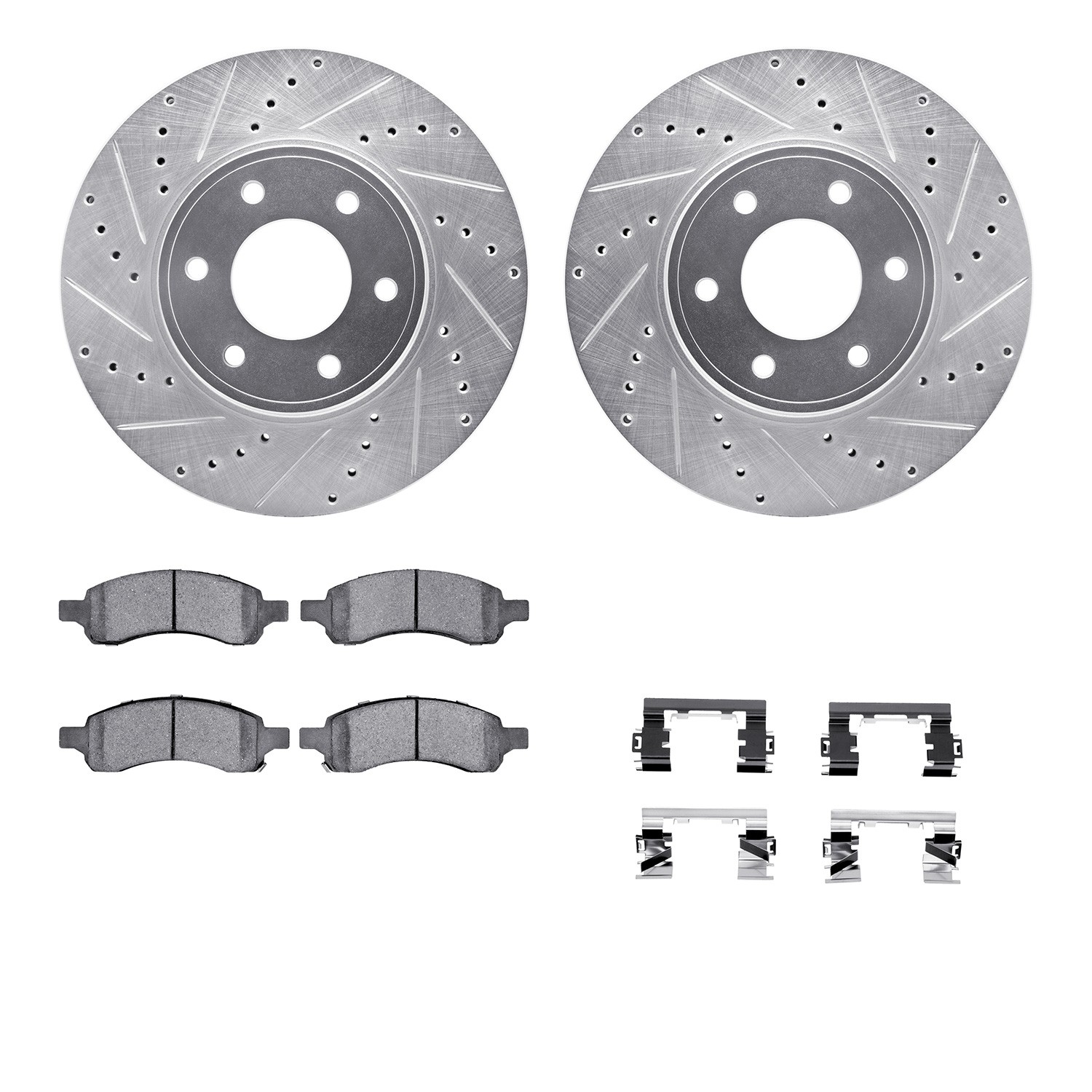 DFC Brake Rotor - Drilled & Slotted - Silver- HD Brake Pad - Hardware