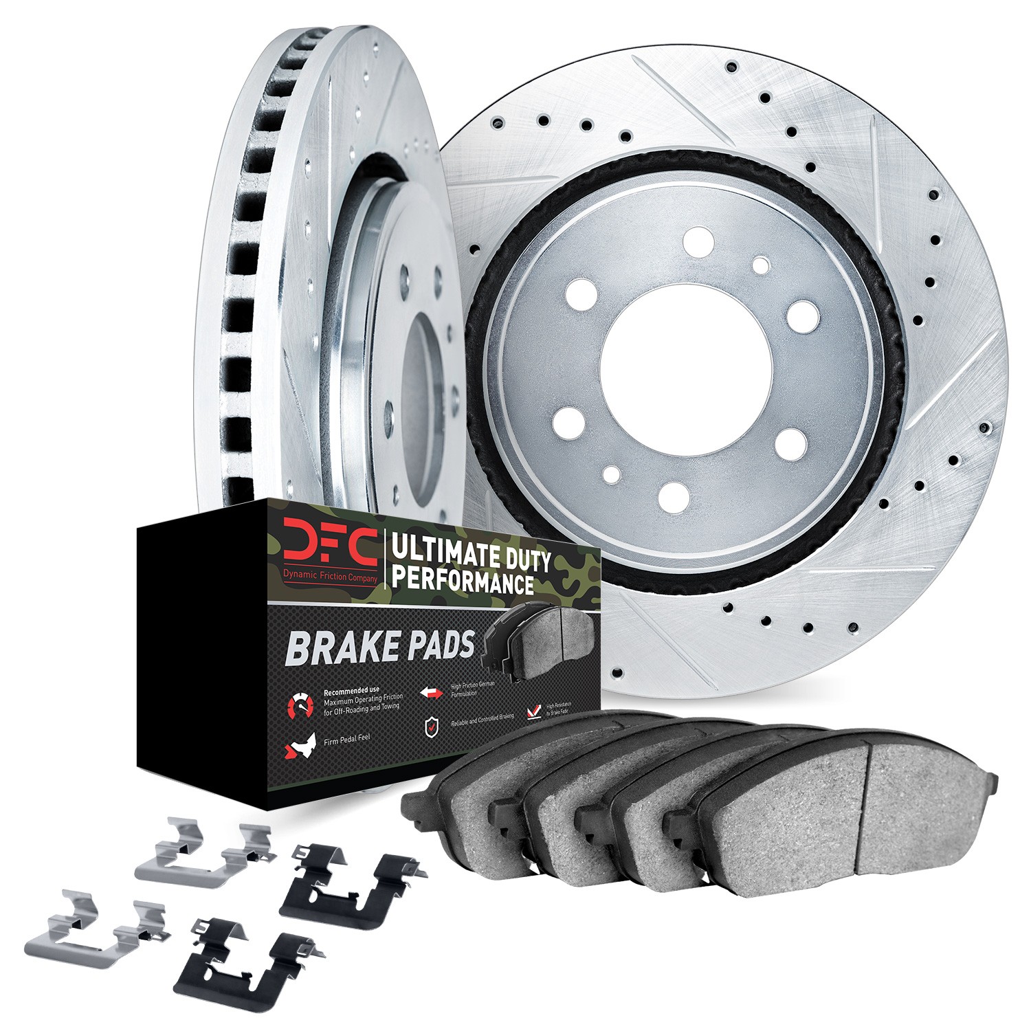 DFC Brake Rotor - Drilled & Slotted - Silver- HD Brake Pad - Hardware