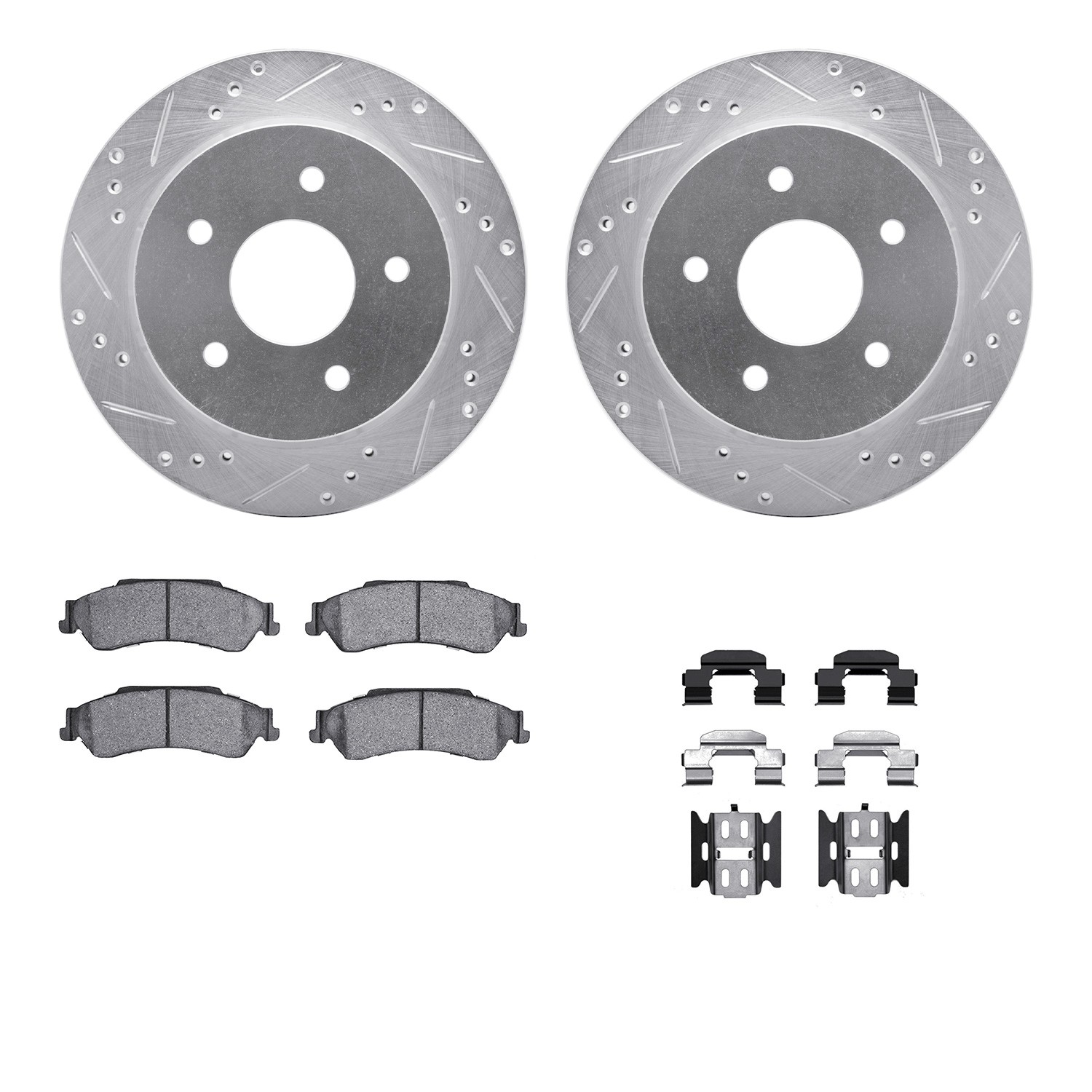 DFC Brake Rotor - Drilled & Slotted - Silver- HD Brake Pad - Hardware