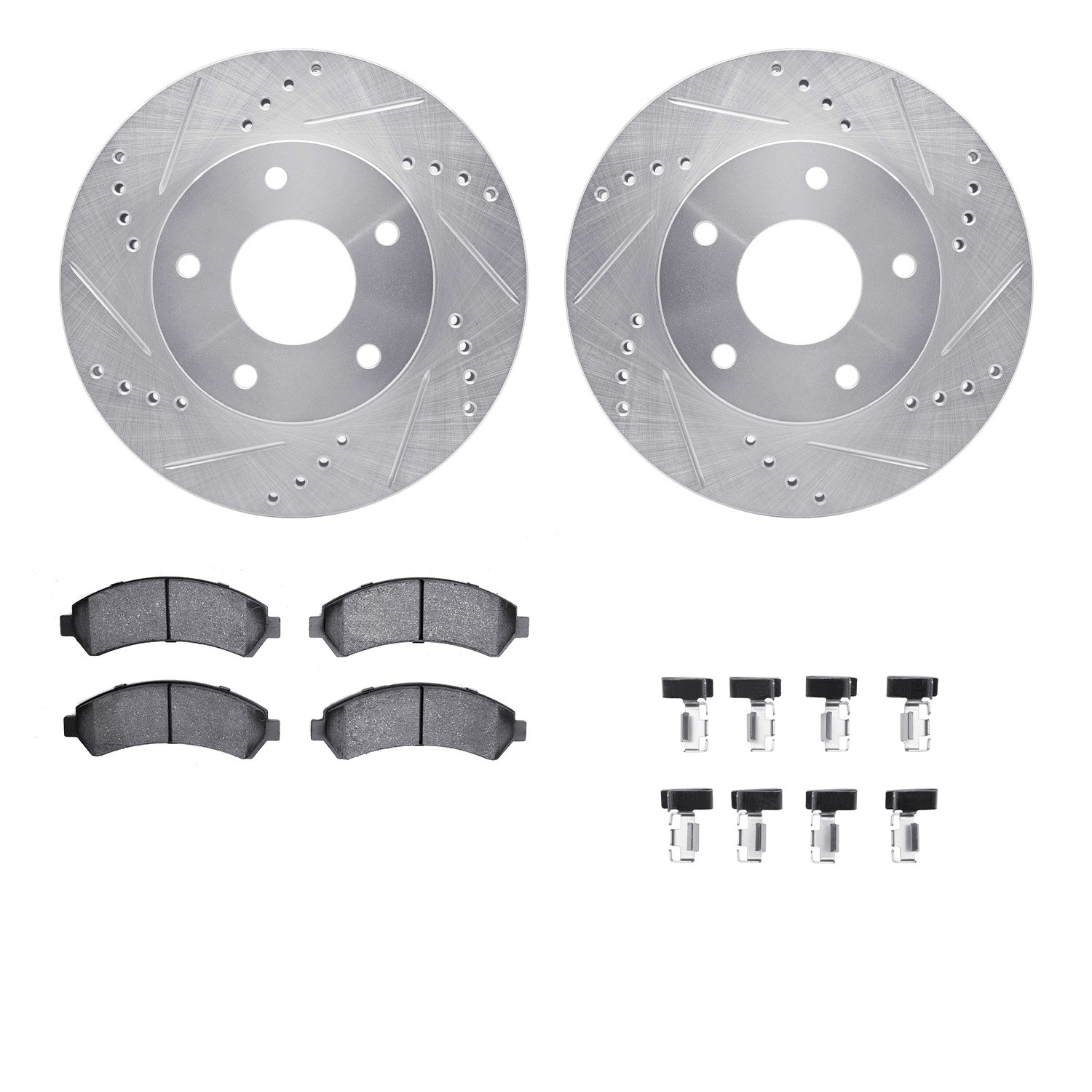DFC Brake Rotor - Drilled & Slotted - Silver- HD Brake Pad - Hardware