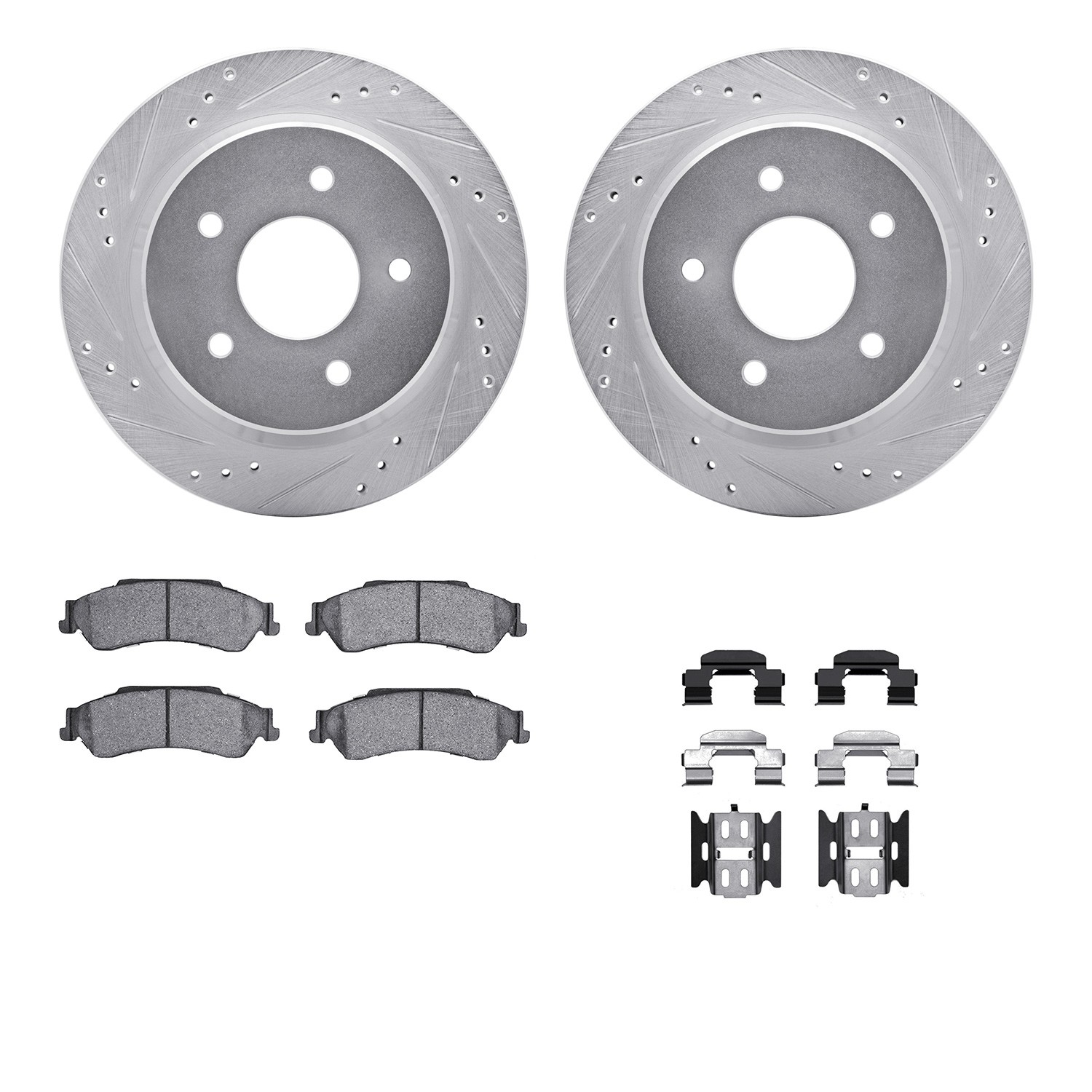 DFC Brake Rotor - Drilled & Slotted - Silver- HD Brake Pad - Hardware