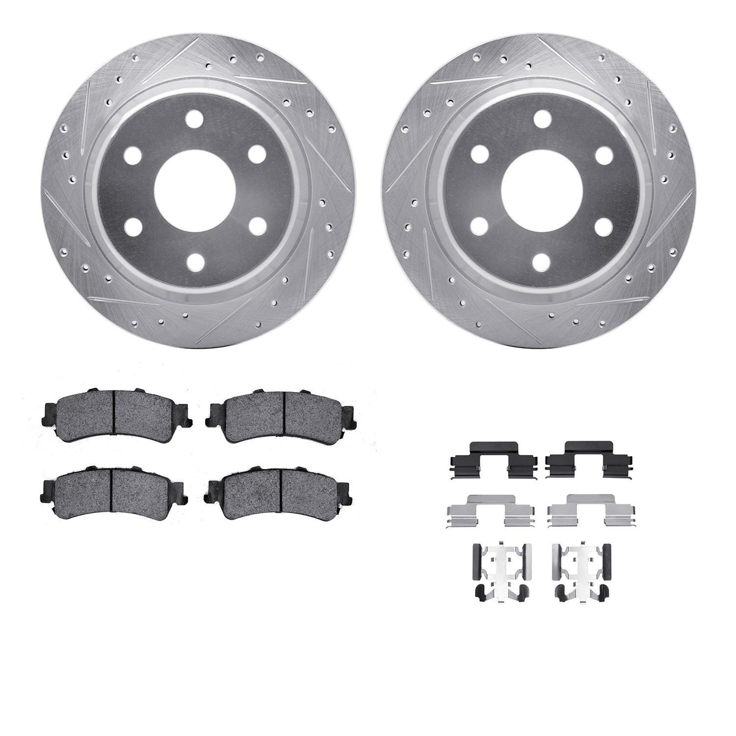 DFC Brake Rotor - Drilled & Slotted - Silver- HD Brake Pad - Hardware