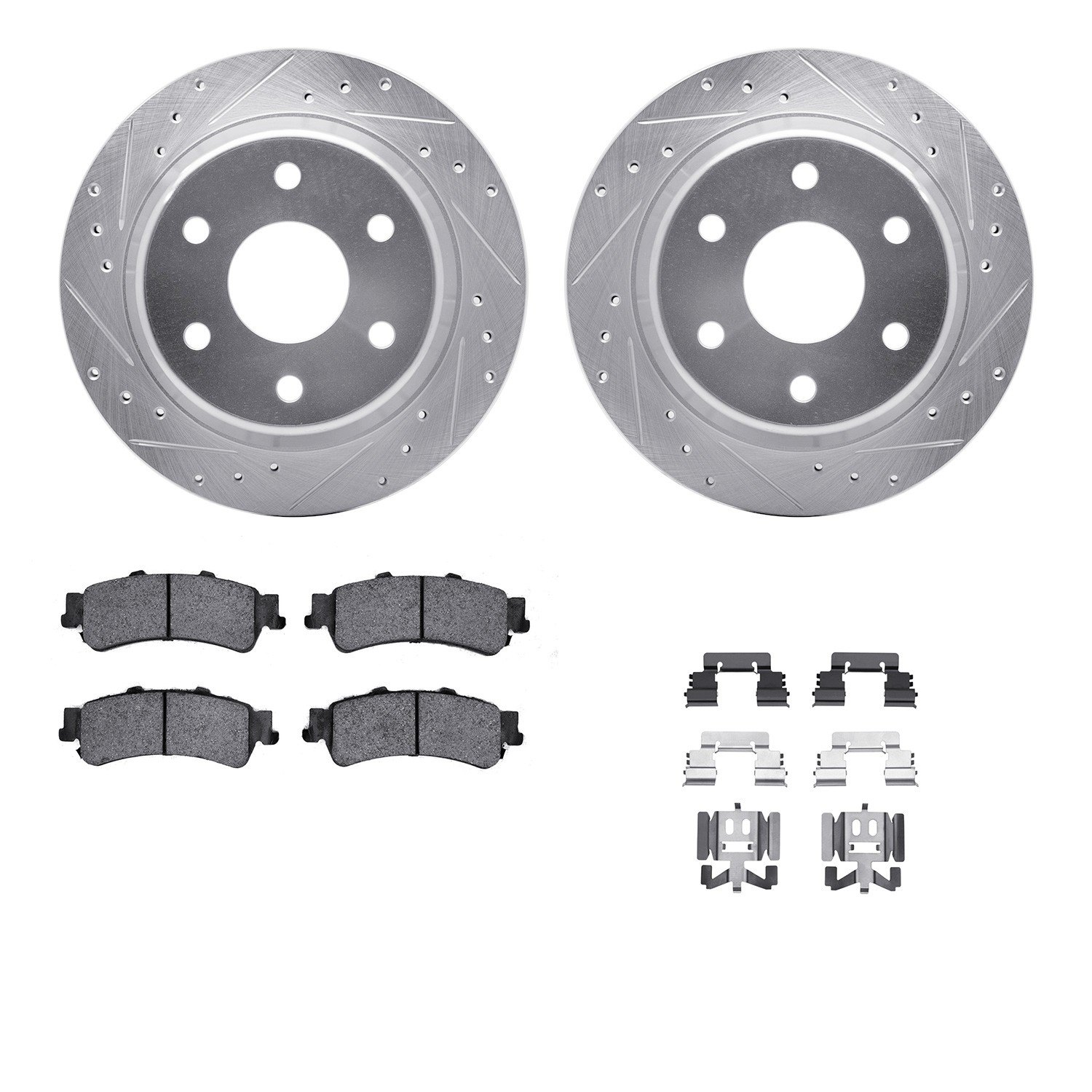 DFC Brake Rotor - Drilled & Slotted - Silver- HD Brake Pad - Hardware