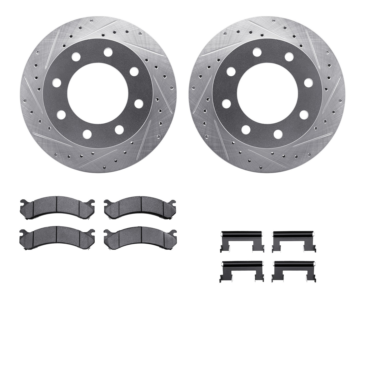 DFC Brake Rotor - Drilled & Slotted - Silver- HD Brake Pad - Hardware
