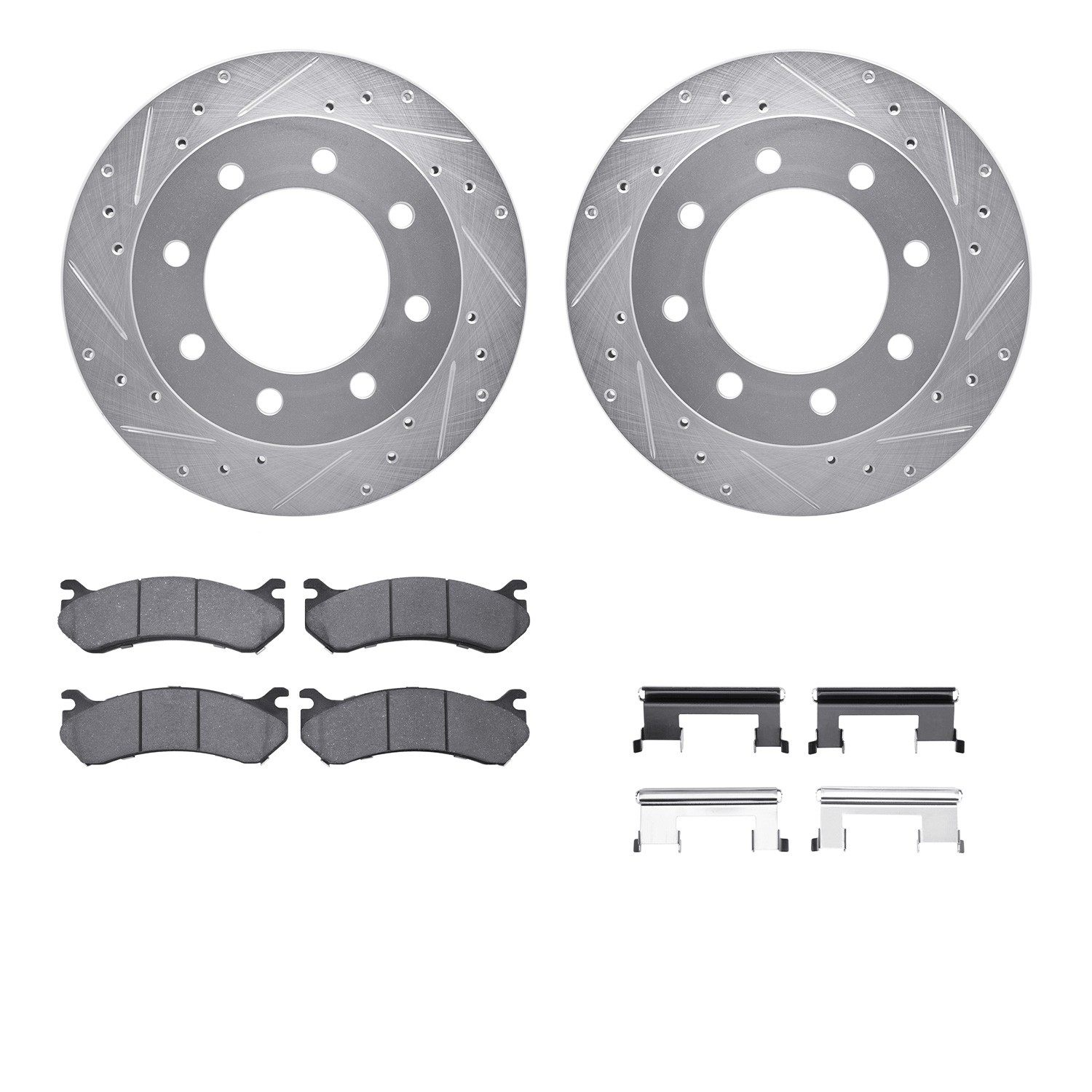 DFC Brake Rotor - Drilled & Slotted - Silver- HD Brake Pad - Hardware