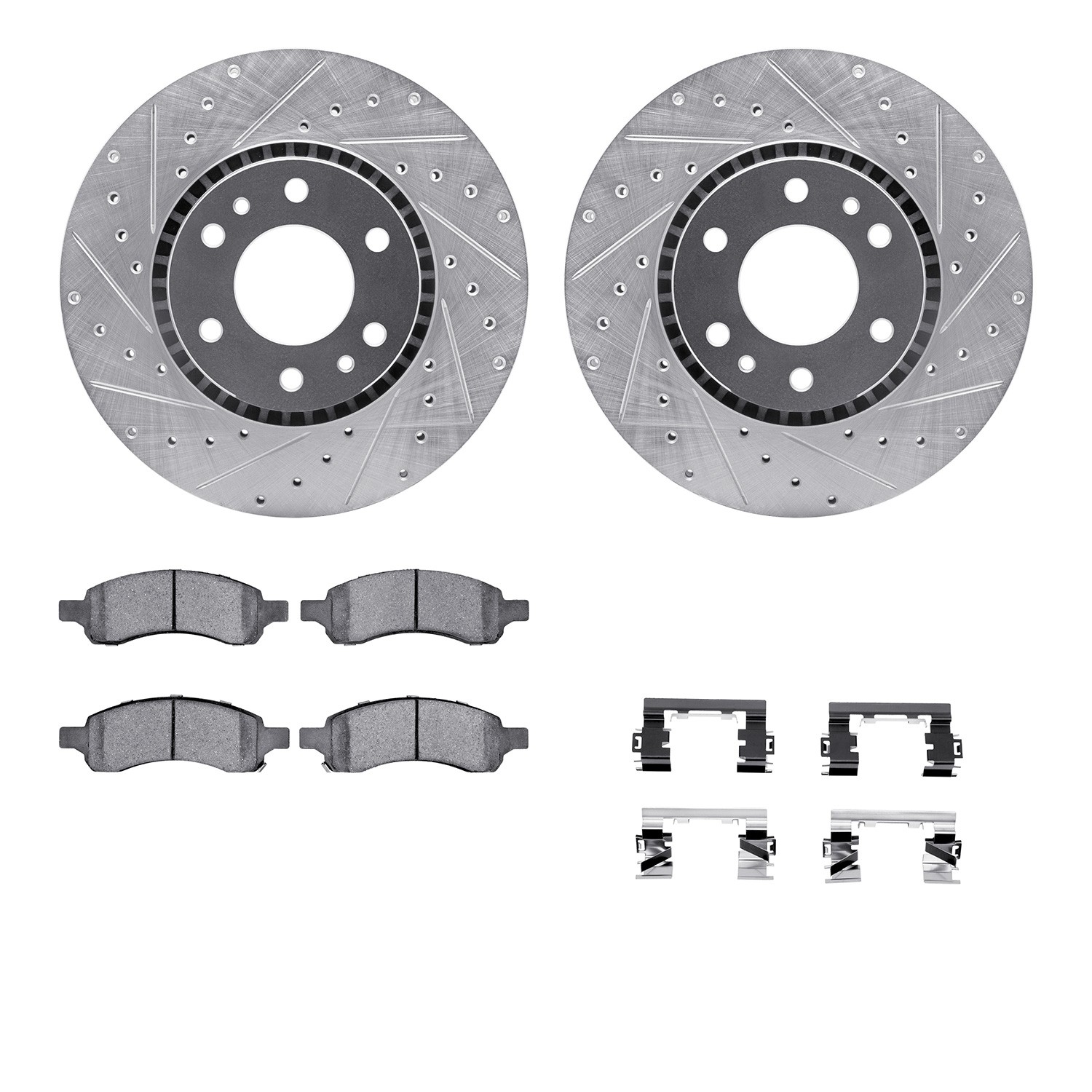 DFC Brake Rotor - Drilled & Slotted - Silver- HD Brake Pad - Hardware