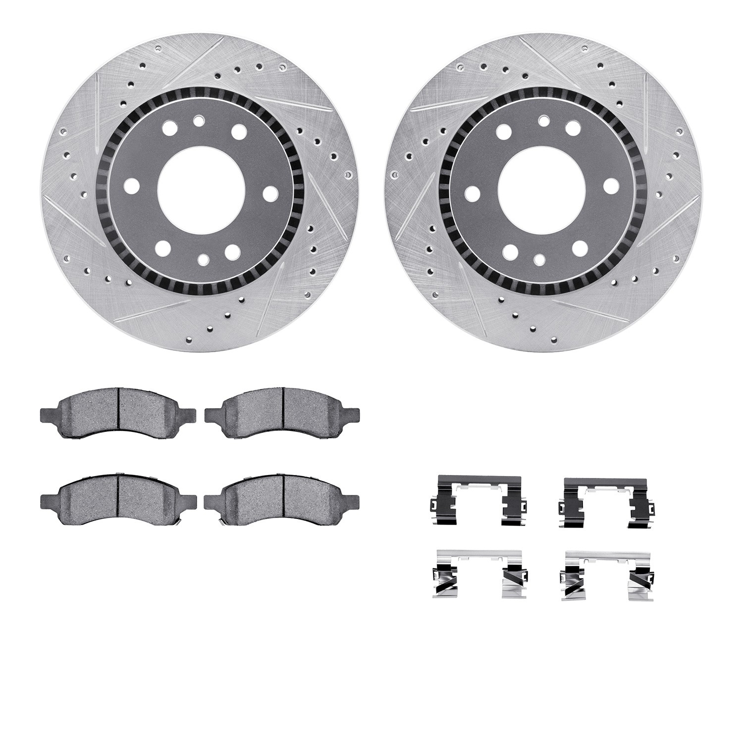 DFC Brake Rotor - Drilled & Slotted - Silver- HD Brake Pad - Hardware