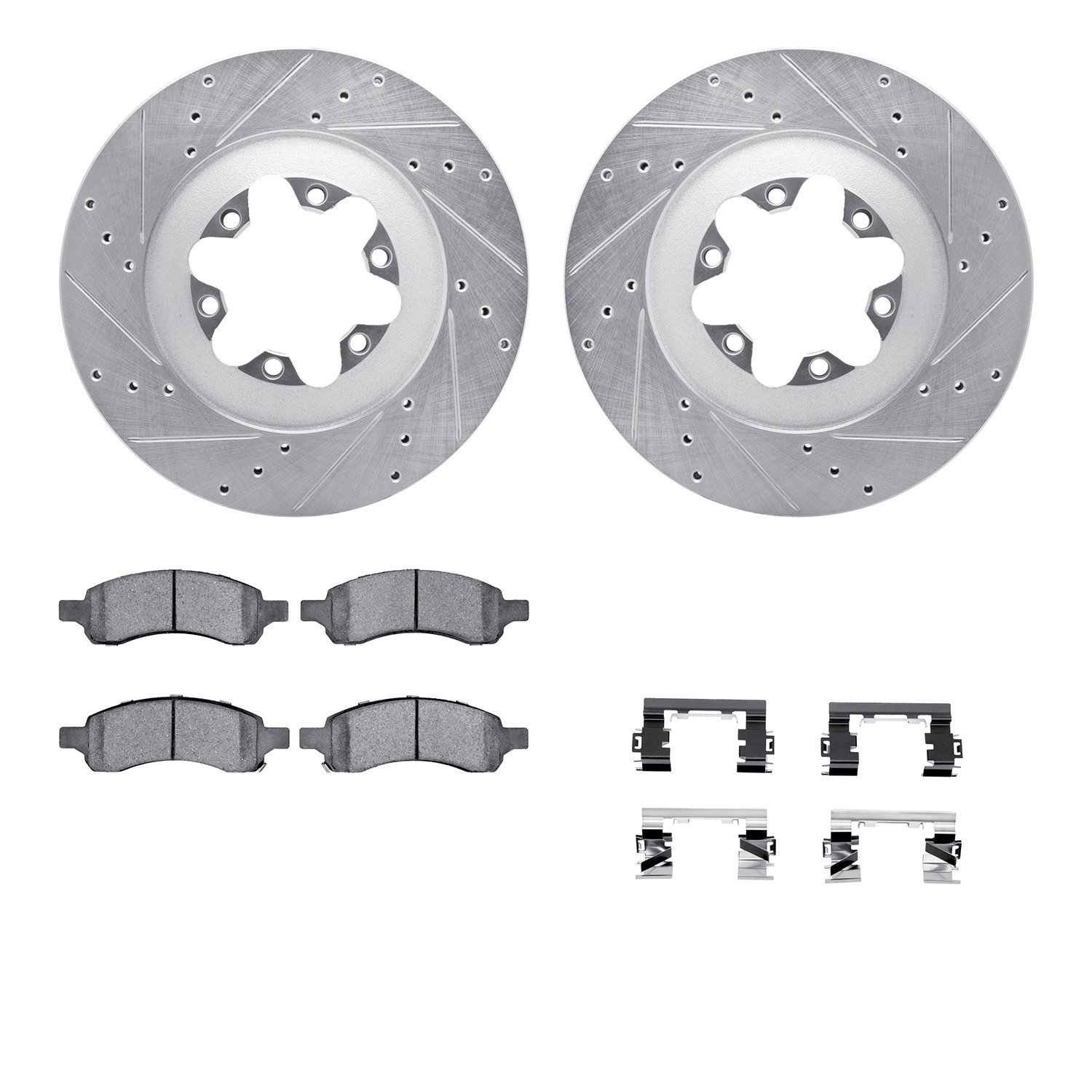 DFC Brake Rotor - Drilled & Slotted - Silver- HD Brake Pad - Hardware