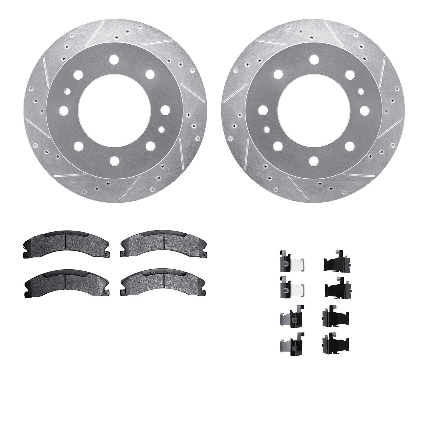 DFC Brake Rotor - Drilled & Slotted - Silver- HD Brake Pad - Hardware