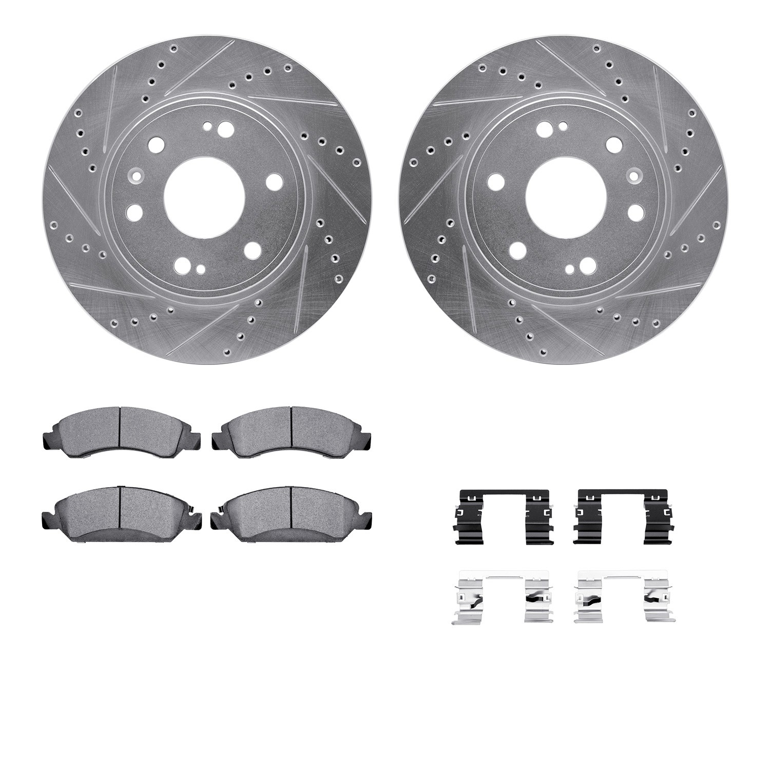 DFC Brake Rotor - Drilled & Slotted - Silver- HD Brake Pad - Hardware