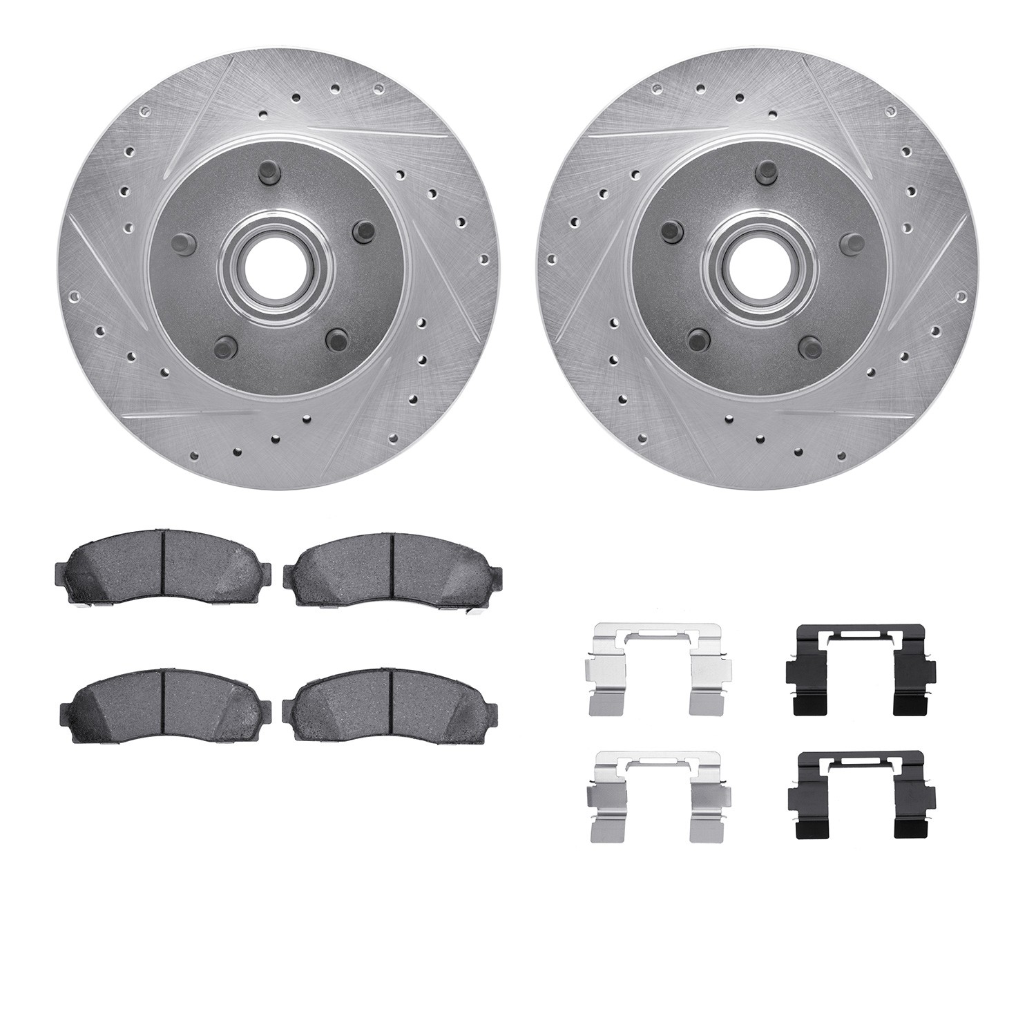 DFC Brake Rotor - Drilled & Slotted - Silver- HD Brake Pad - Hardware
