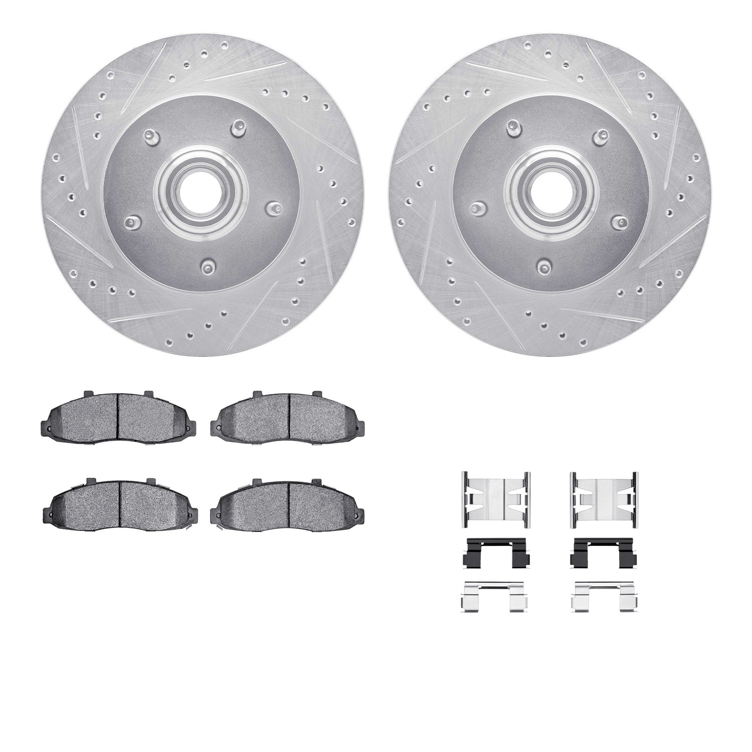 DFC Brake Rotor - Drilled & Slotted - Silver- HD Brake Pad - Hardware