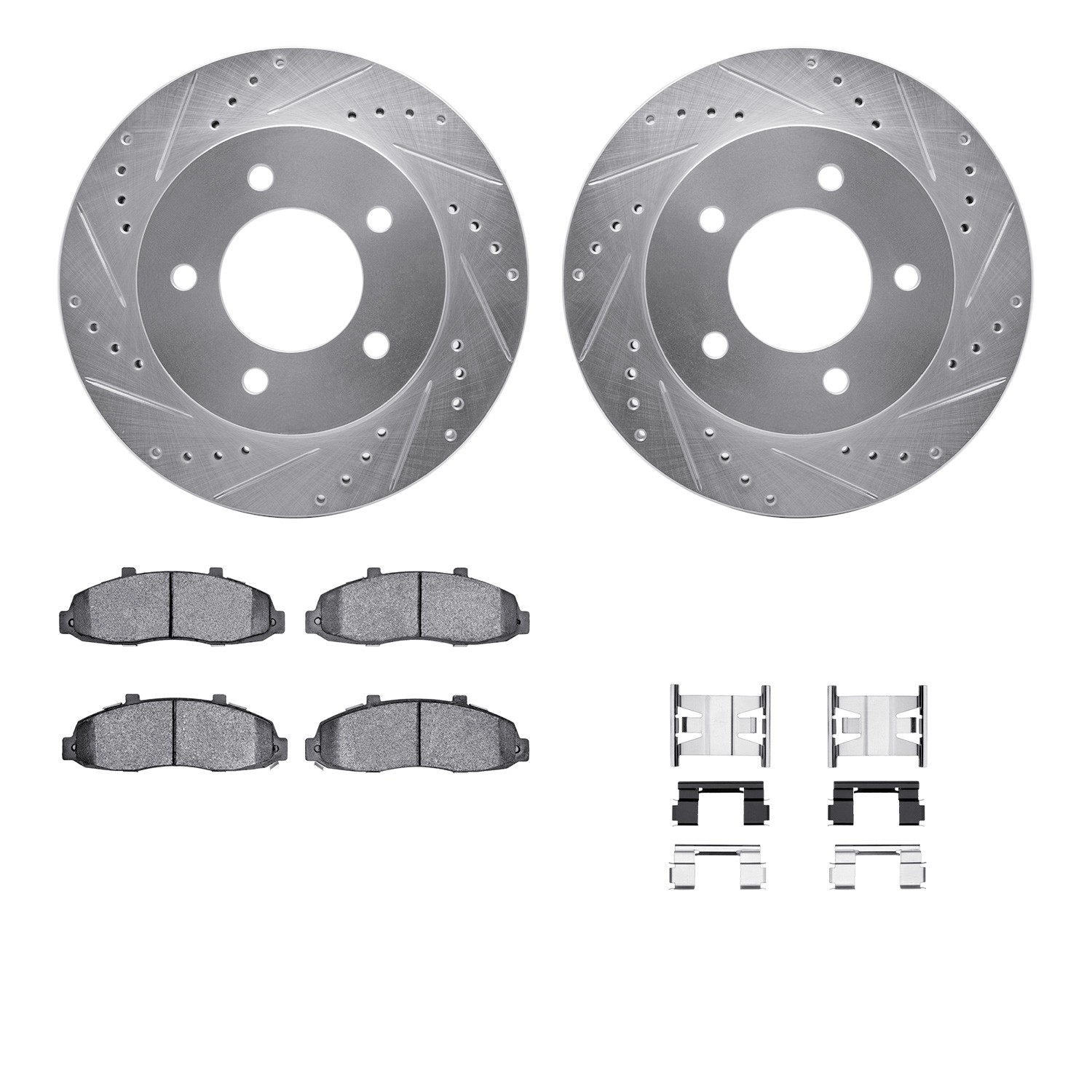 DFC Brake Rotor - Drilled & Slotted - Silver- HD Brake Pad - Hardware