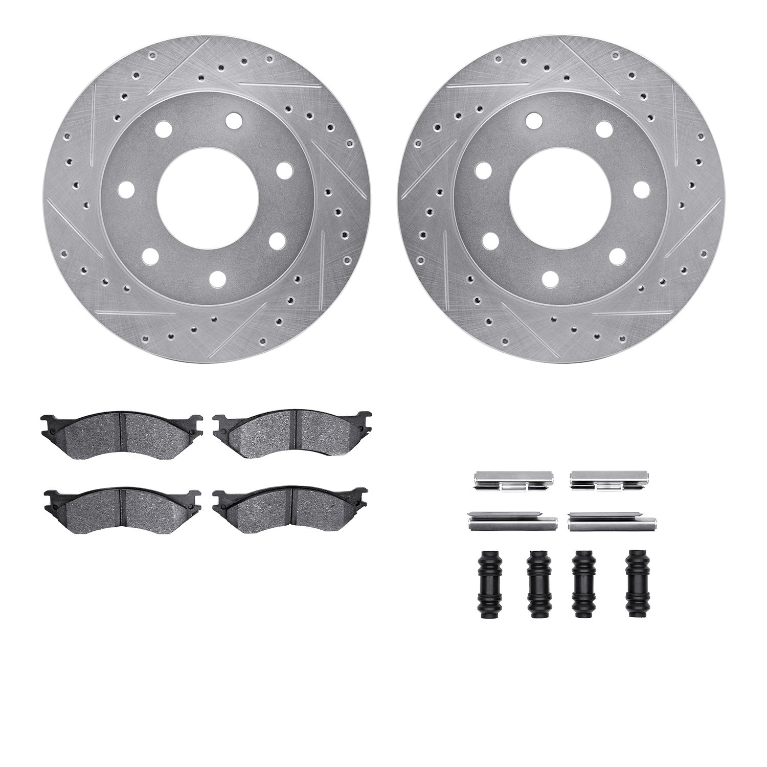 DFC Brake Rotor - Drilled & Slotted - Silver- HD Brake Pad - Hardware