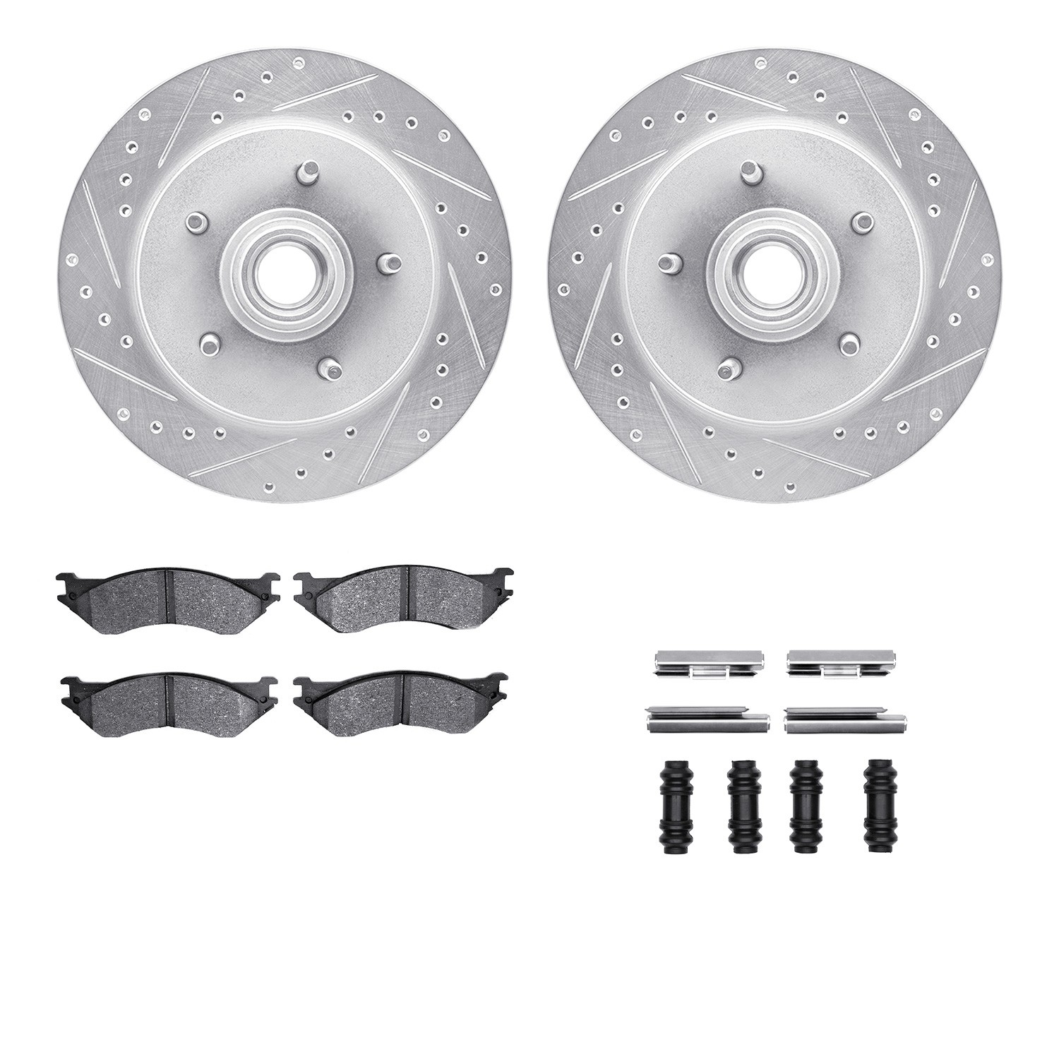 DFC Brake Rotor - Drilled & Slotted - Silver- HD Brake Pad - Hardware
