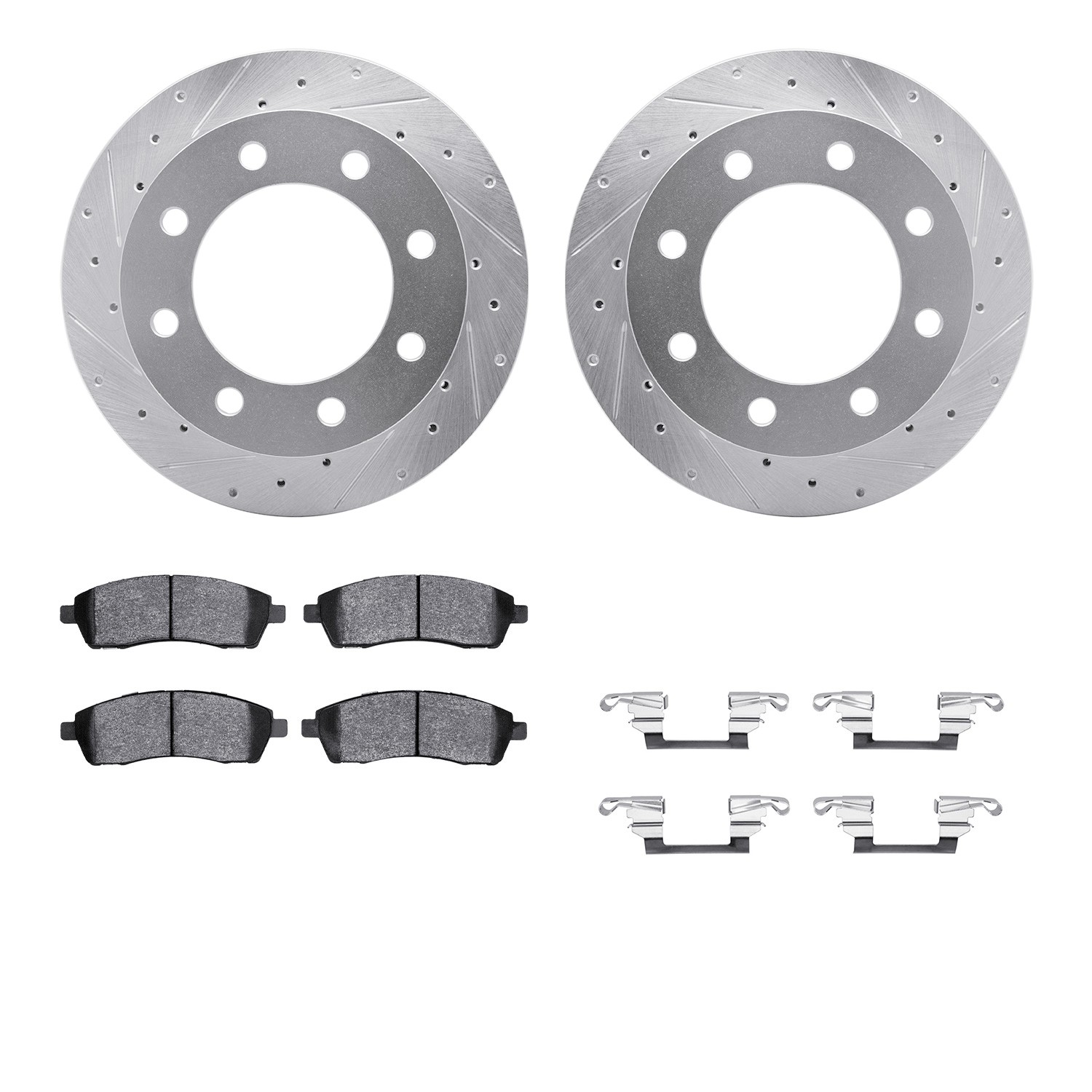 DFC Brake Rotor - Drilled & Slotted - Silver- HD Brake Pad - Hardware